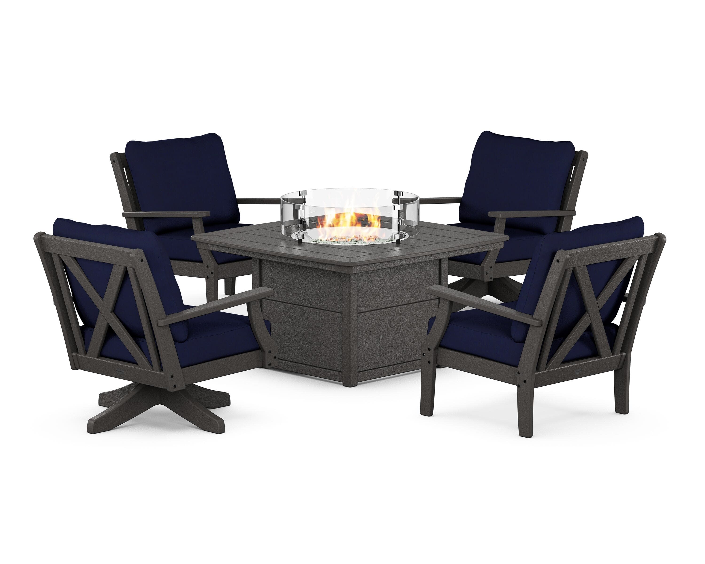 Braxton 5-Piece Deep Seating Set with Fire Table in Vintage Coffee / Navy