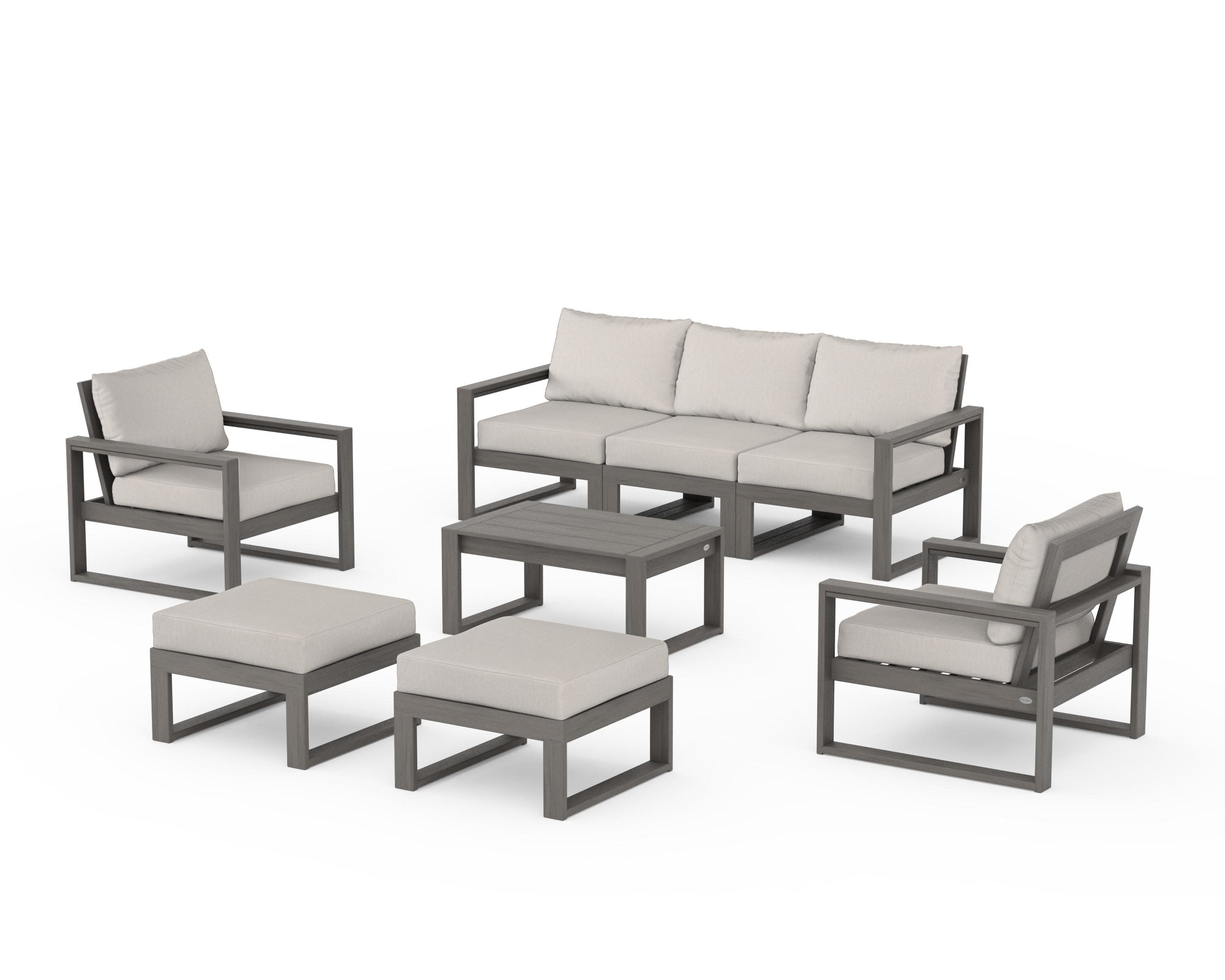 EDGE Sectional 8-Piece Lounge Sofa Set in Driftwood / Cast Ash