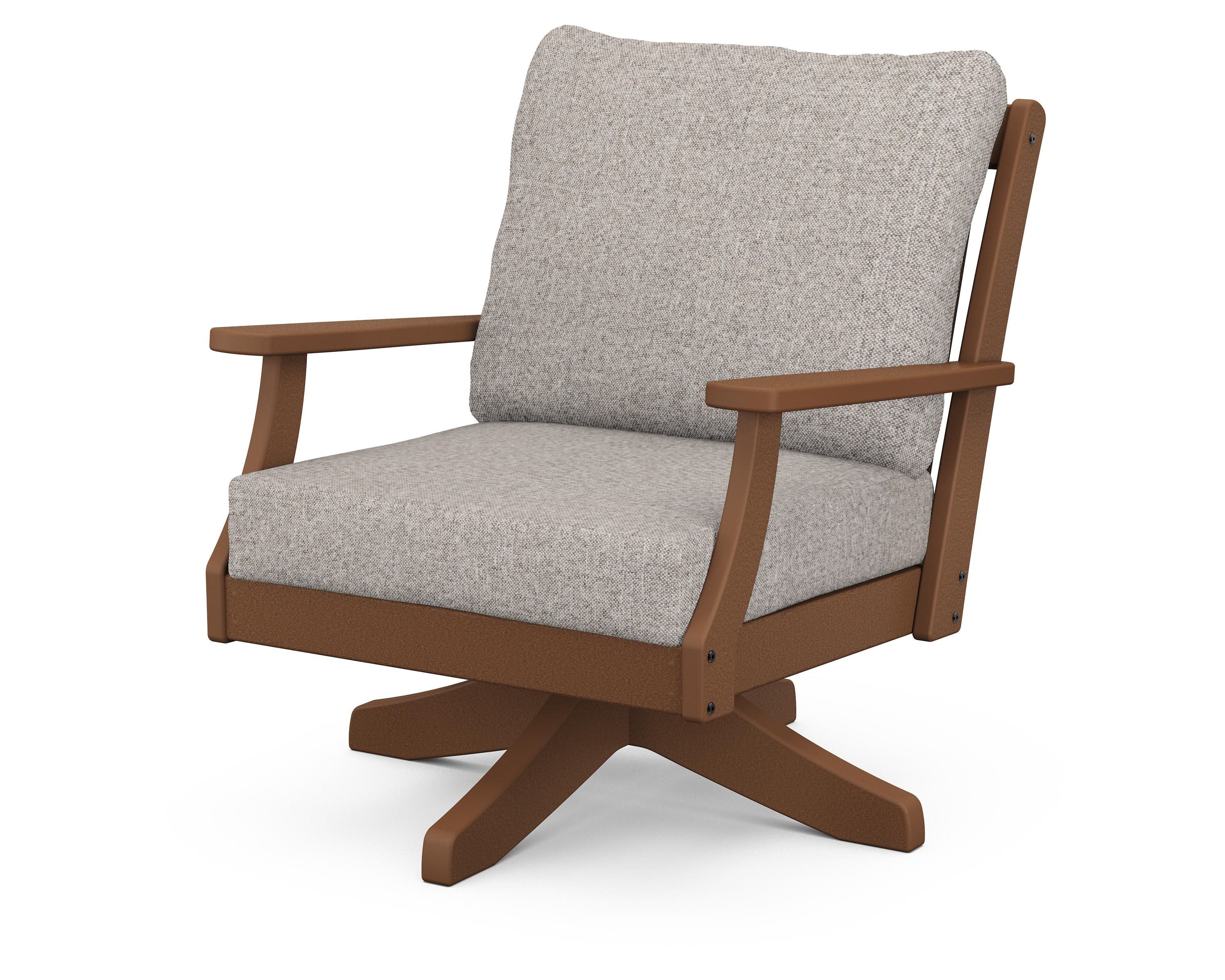 Braxton Deep Seating Swivel Chair in Teak / Weathered Tweed