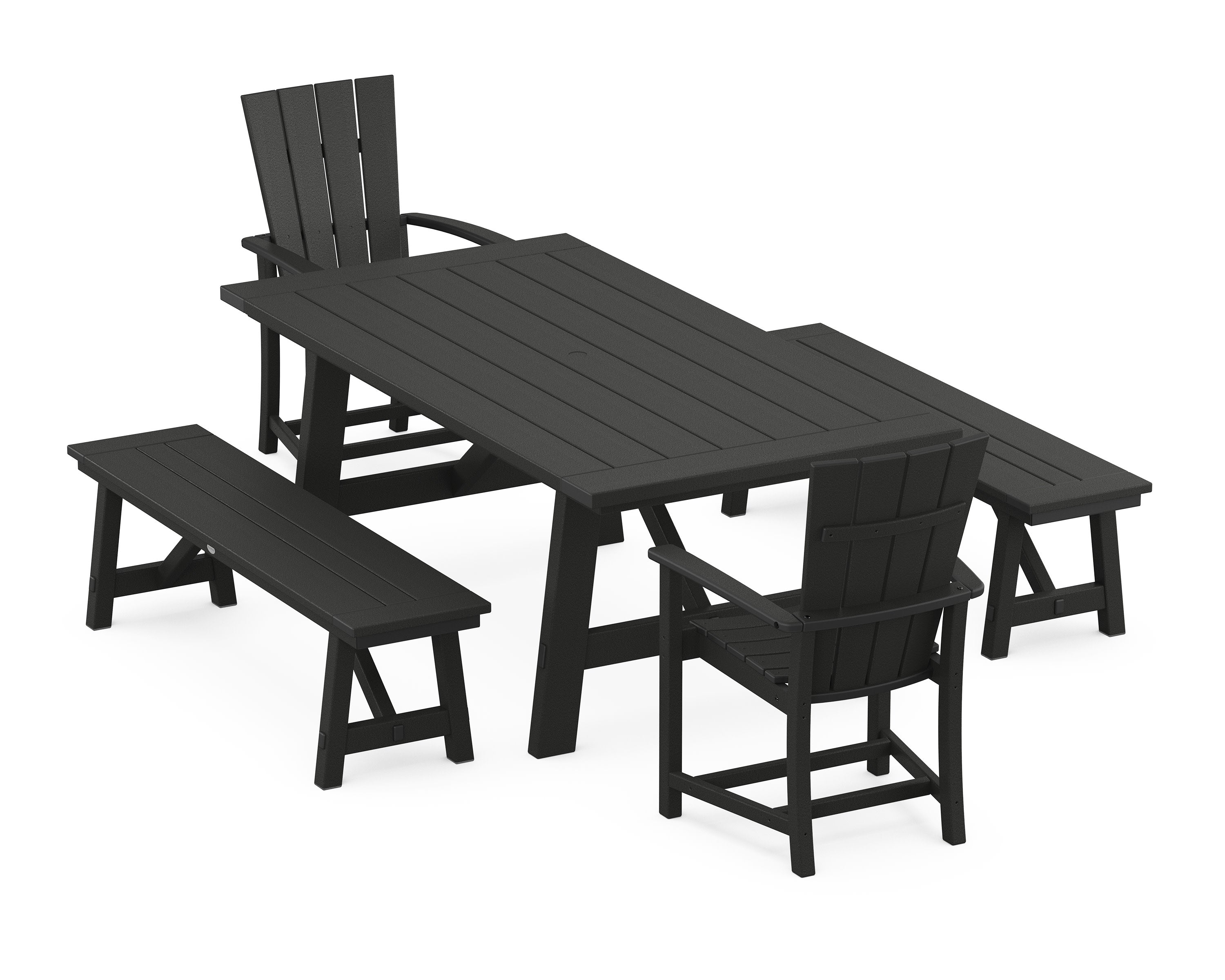Quattro 5-Piece Rustic Farmhouse Dining Set With Benches in Black