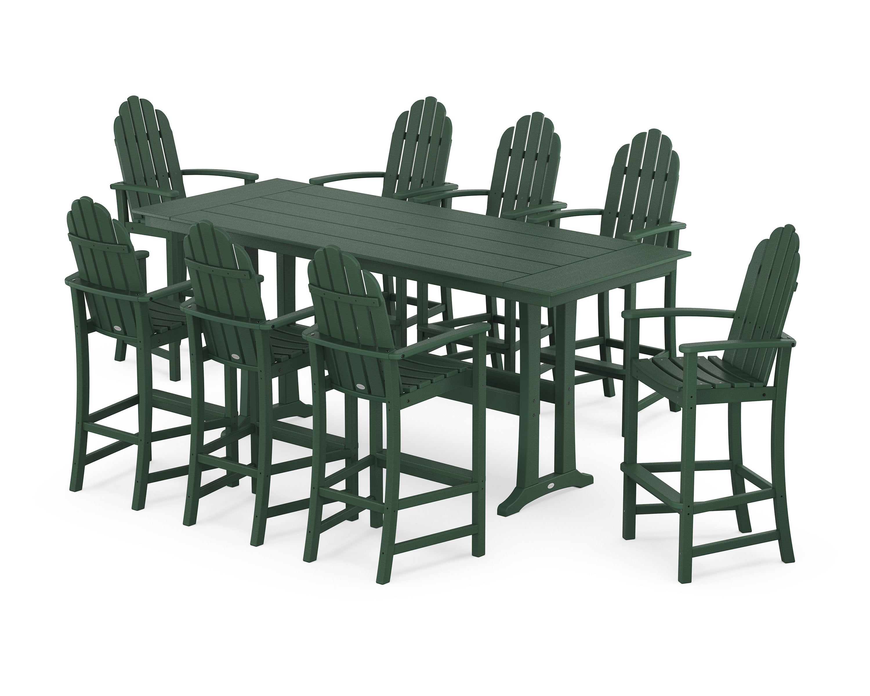 Classic Adirondack 9-Piece Farmhouse Bar Set with Trestle Legs in Green