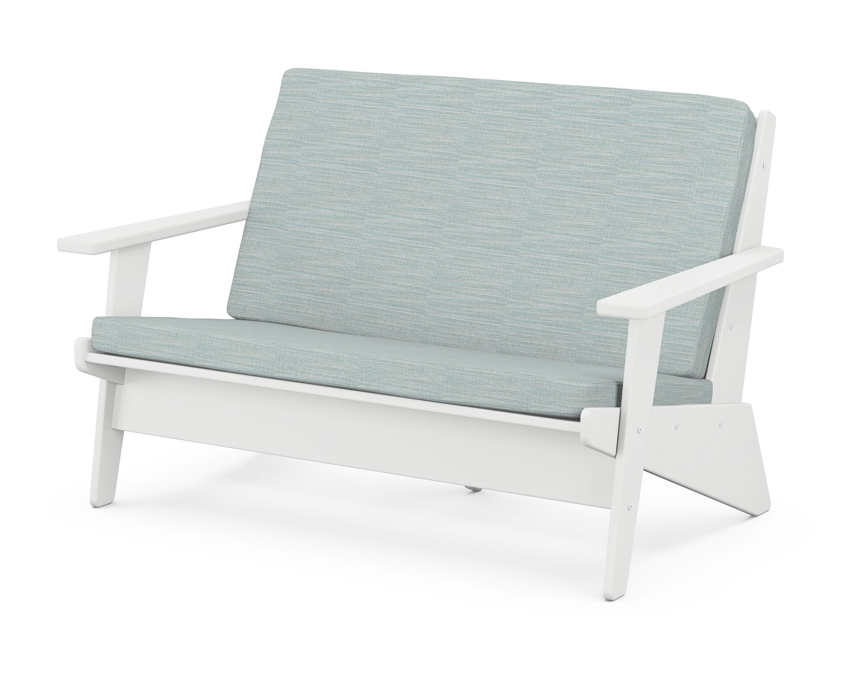 Riviera Modern Lounge Loveseat in White / Soothe Mist