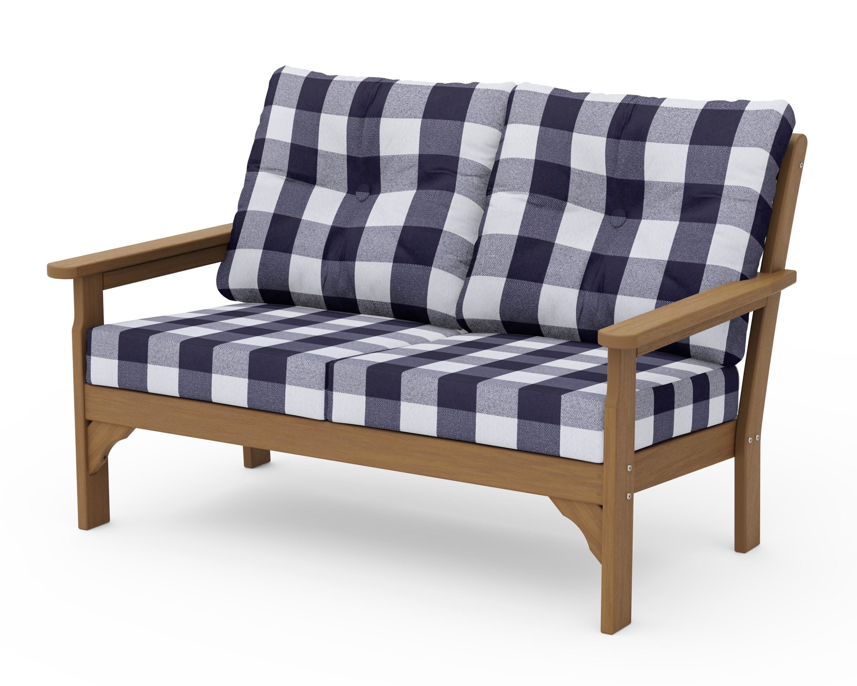 Vineyard Deep Seating Loveseat in Natural / Buffalo Plaid Navy