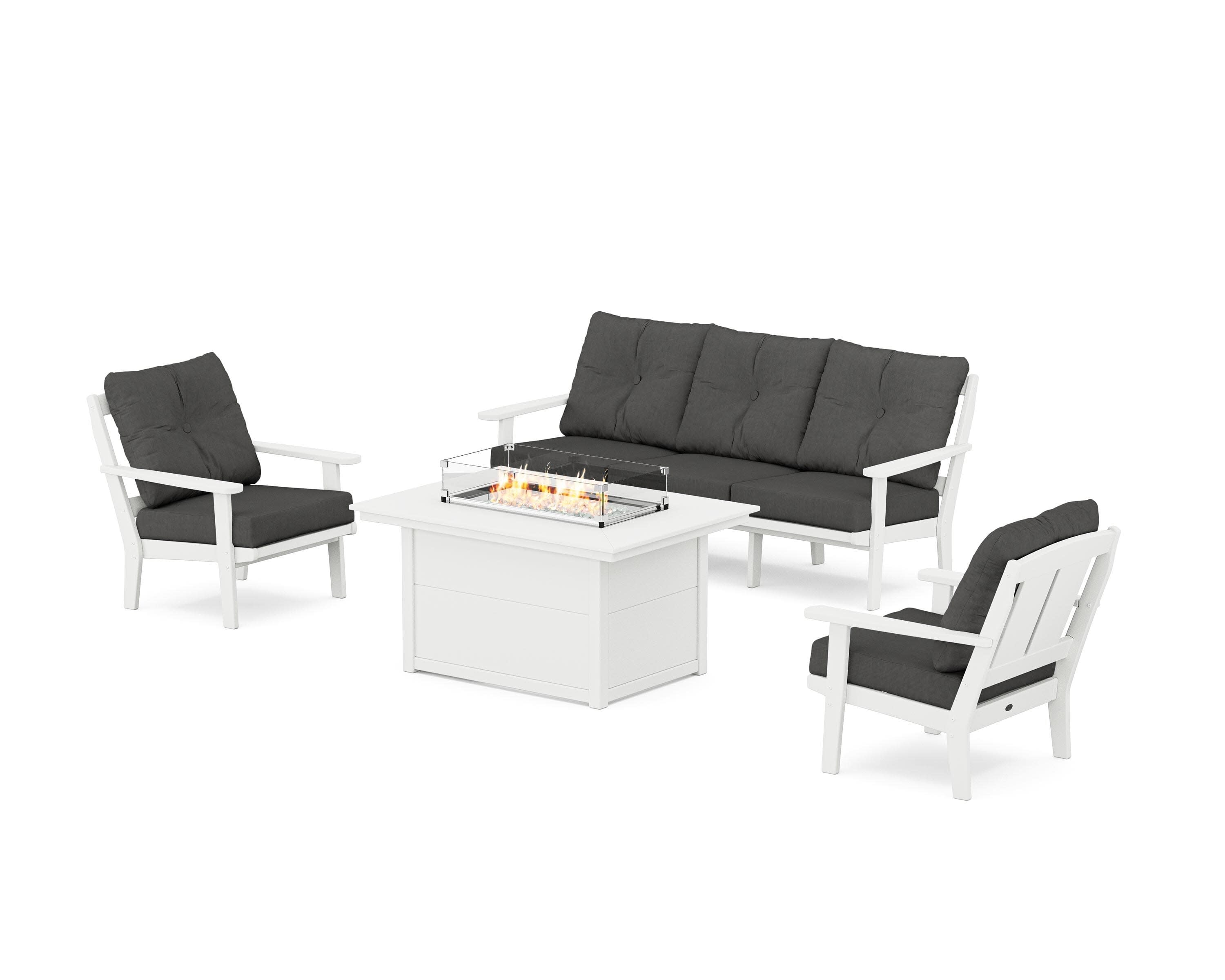 Mission Deep Seating Fire Pit Table Set in White / Spectrum Carbon