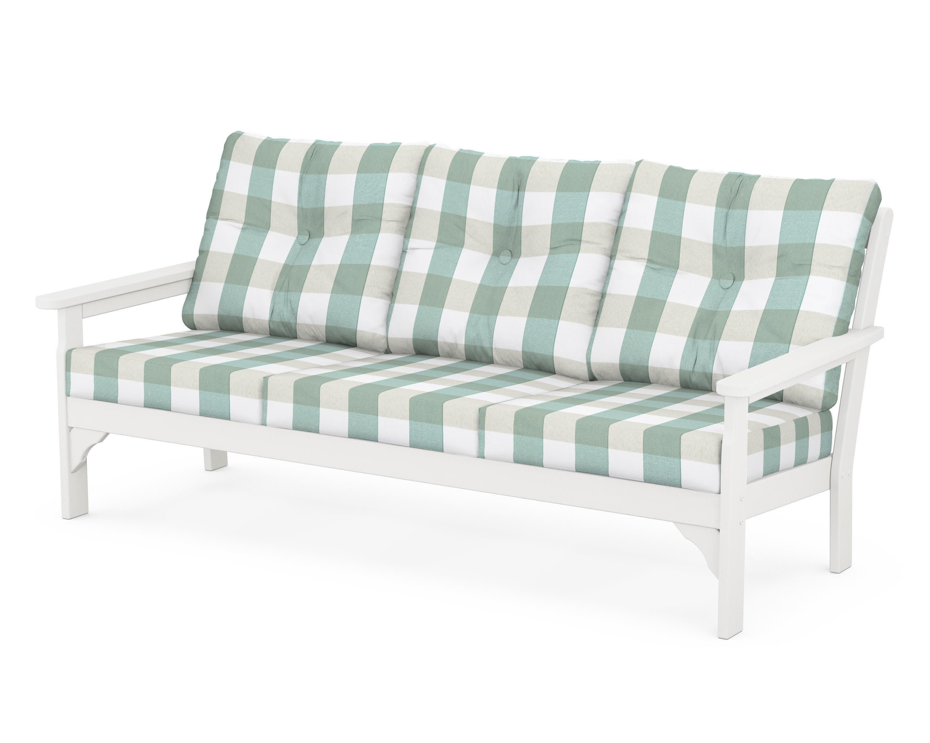 Vineyard Deep Seating Sofa in White / Buffalo Plaid Glacier Spa