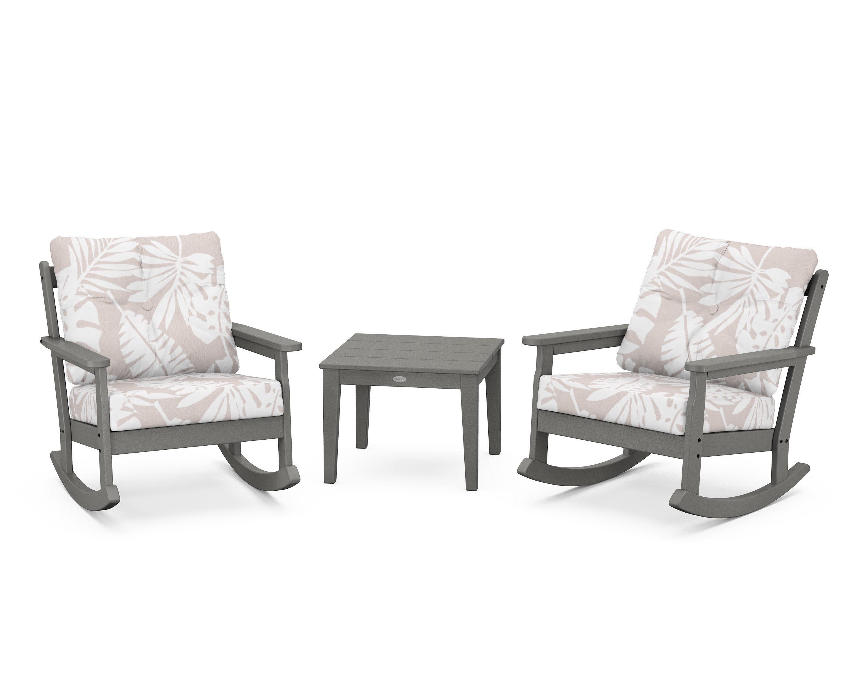 Vineyard 3-Piece Deep Seating Rocker Set in Slate Grey / Leaf Dune Burlap
