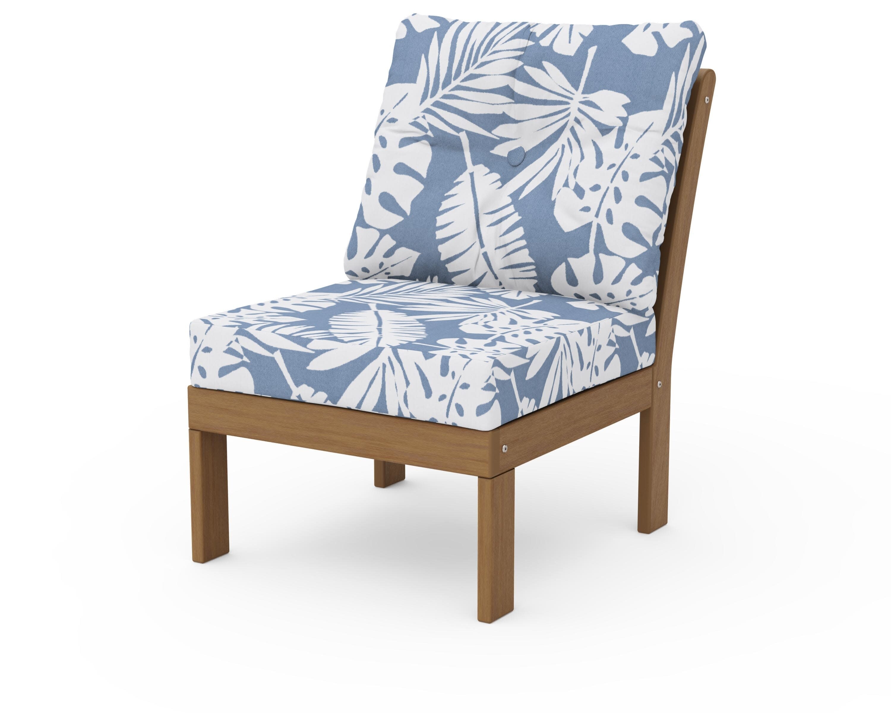 Vineyard Modular Armless Chair in Natural / Leaf Sky Blue