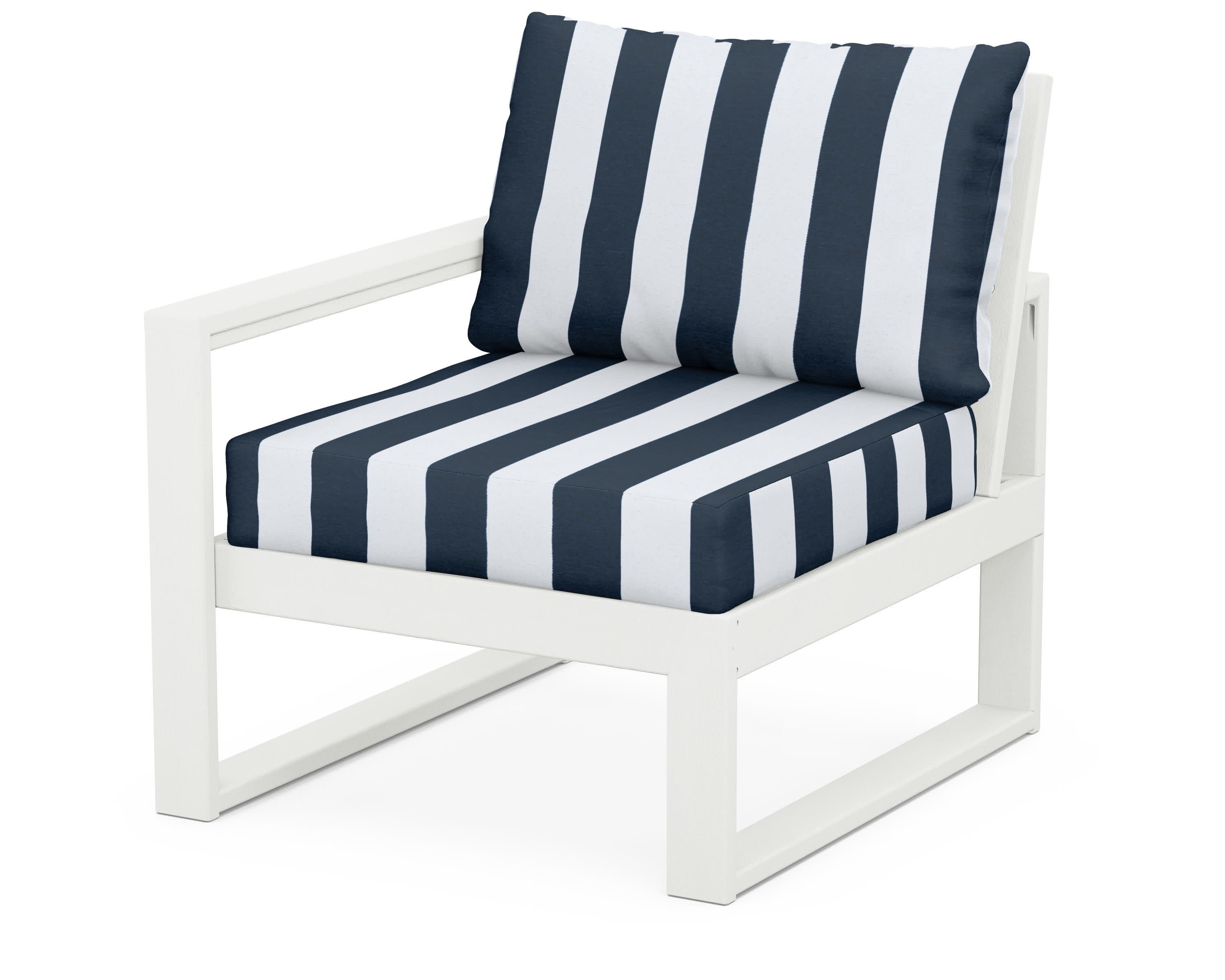 EDGE Modular Left Arm Chair in Vintage White / Cabana Stripe Marine Indigo