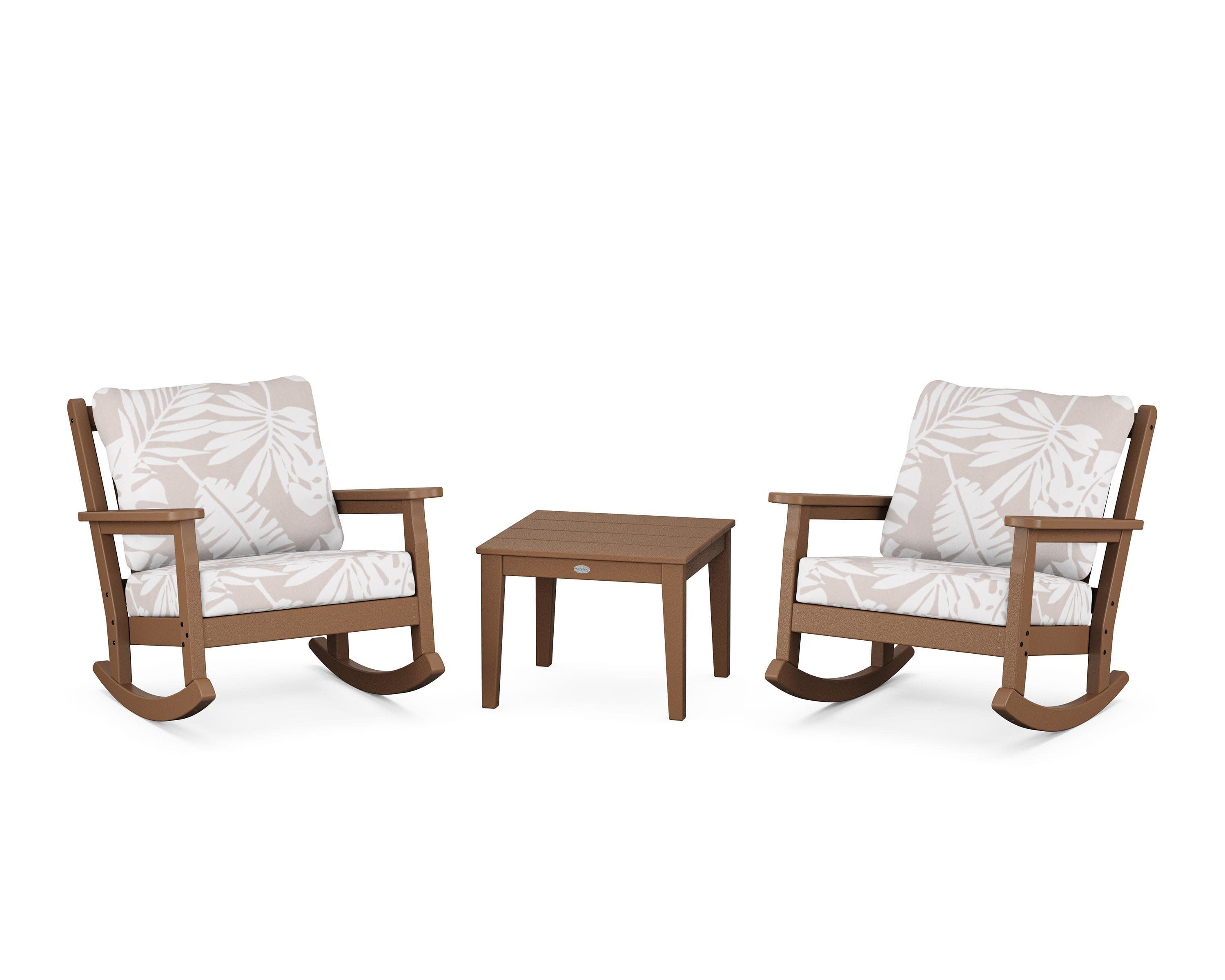 Chippendale 3-Piece Deep Seating Rocker Set in Teak / Leaf Dune Burlap