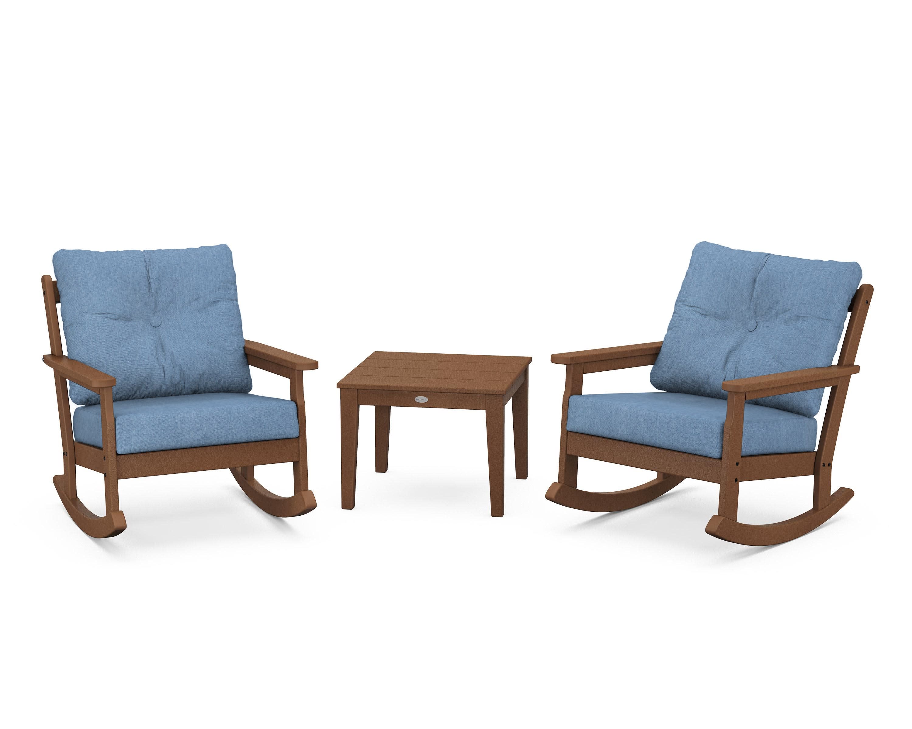 Vineyard 3-Piece Deep Seating Rocker Set in Teak / Sky Blue