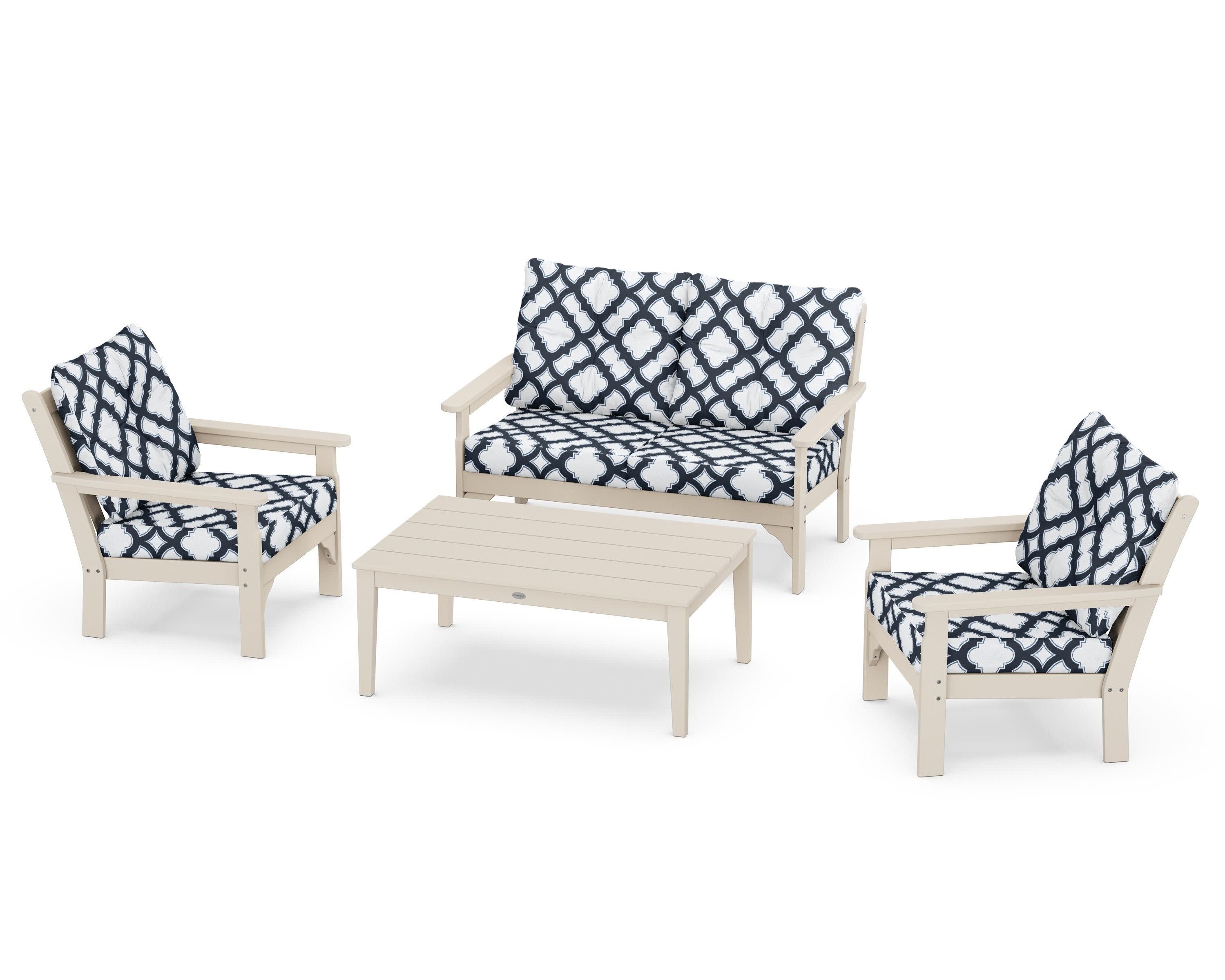Vineyard 4-Piece Deep Seating Set in Sand / Trellis Marine Indigo