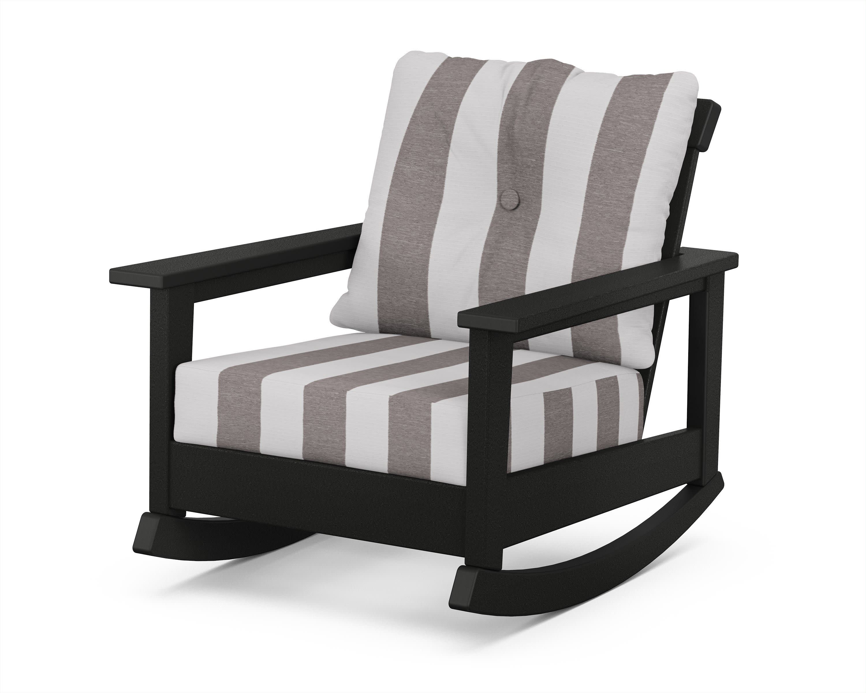 Prescott Deep Seating Rocking Chair in Black / Cabana Stripe Grey Mist