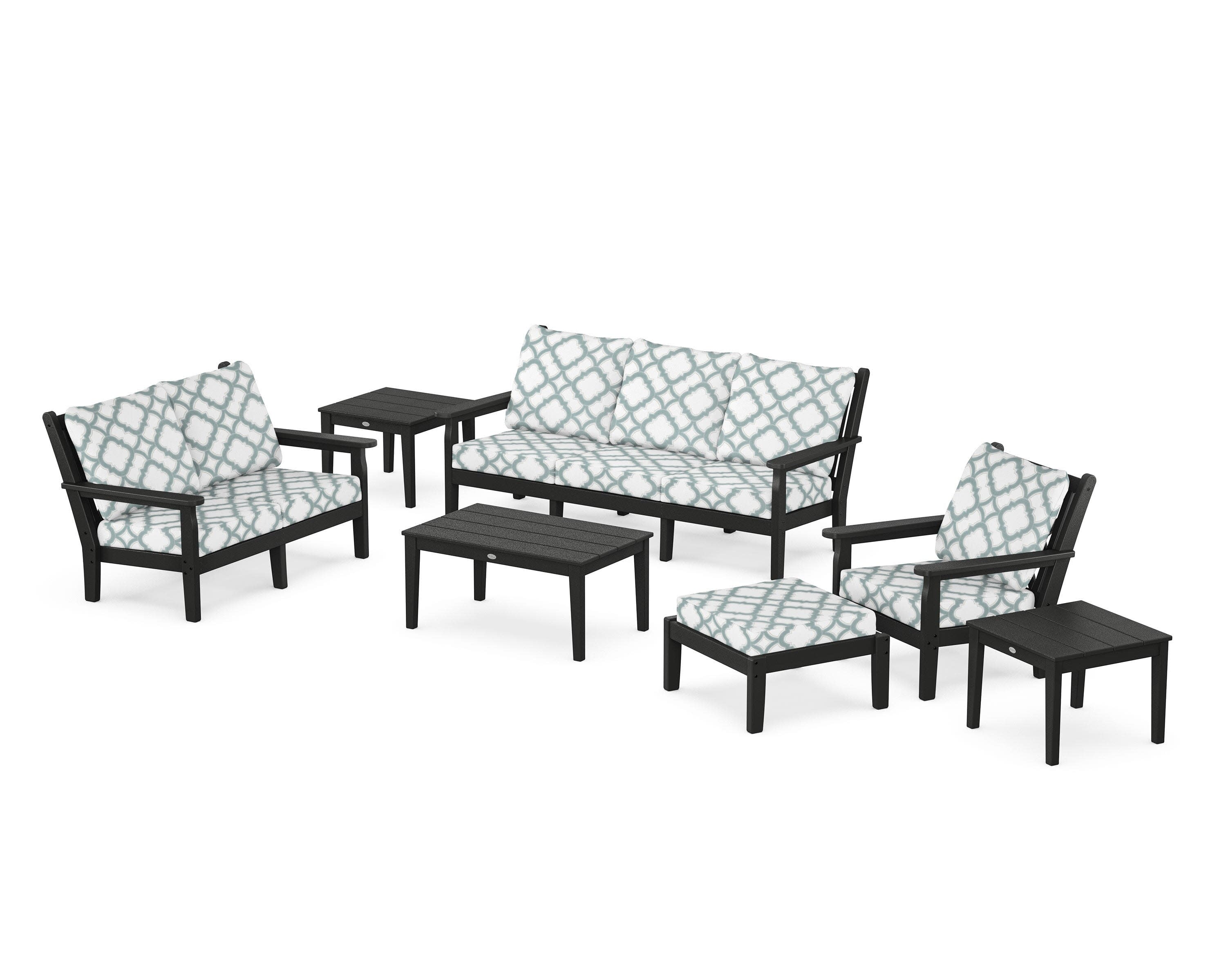 Chippendale 7-Piece Deep Seating Set in Black / Trellis Glacier Spa