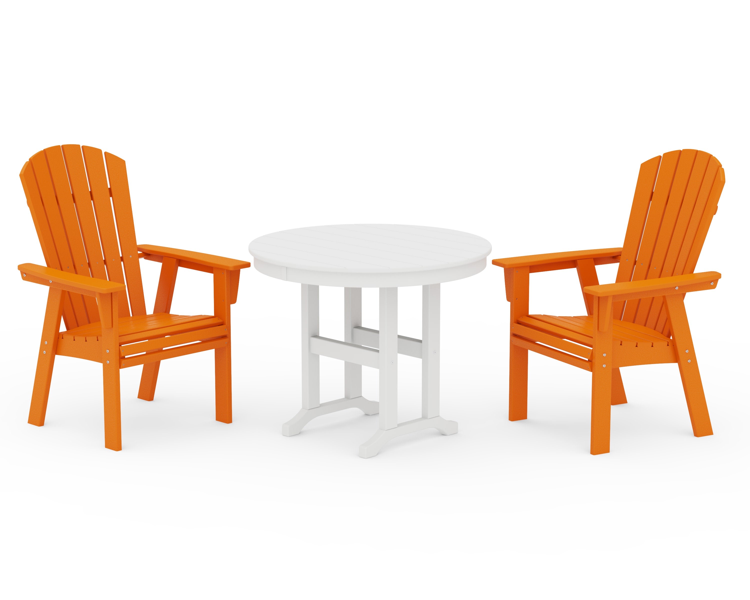 Nautical Adirondack 3-Piece Round Dining Set in Tangerine / White