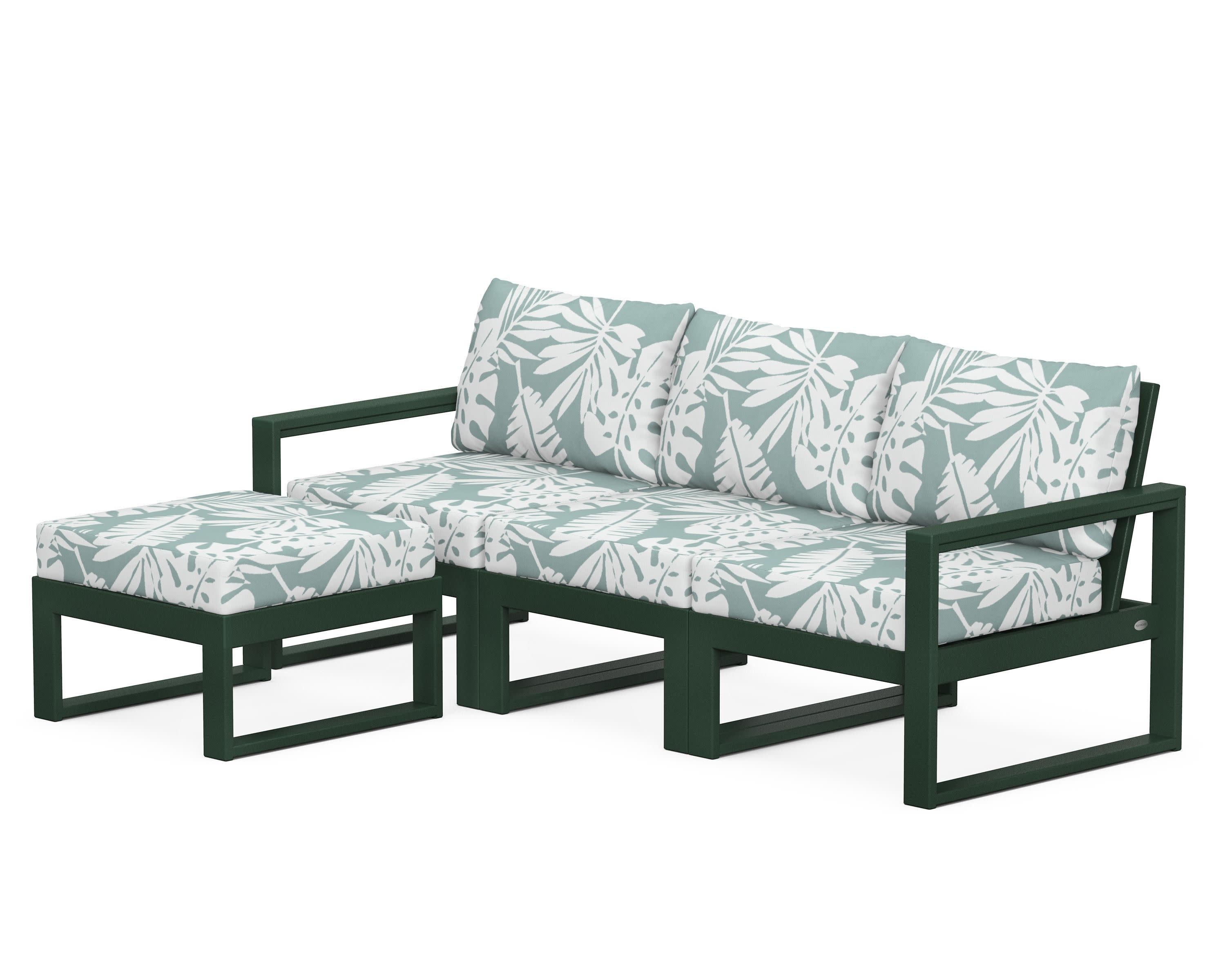 EDGE 4-Piece Modular Deep Seating Set with Ottoman in Green / Leaf Glacier Spa