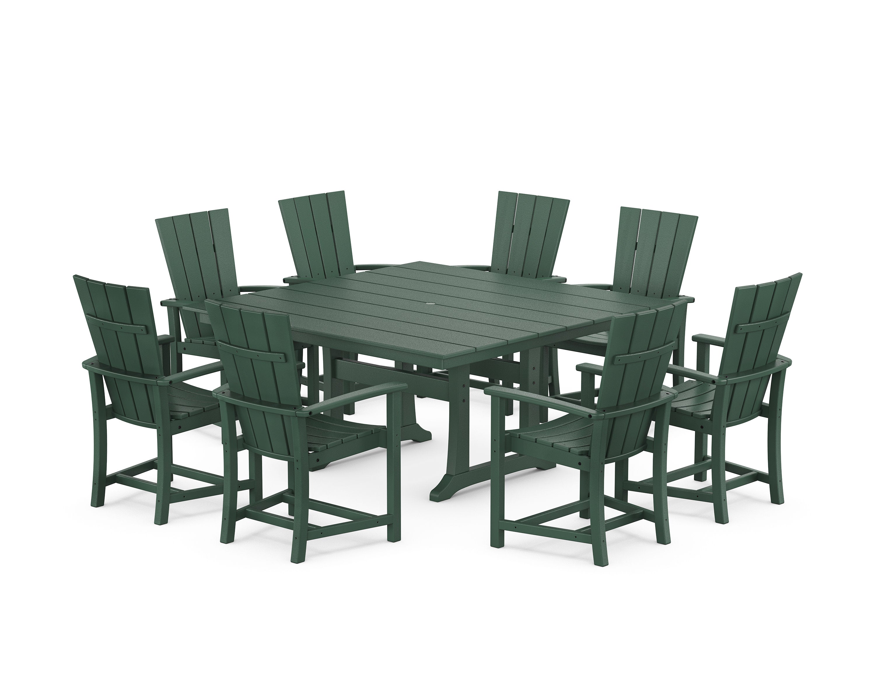 Quattro 9-Piece Square Farmhouse Dining Set with Trestle Legs in Green