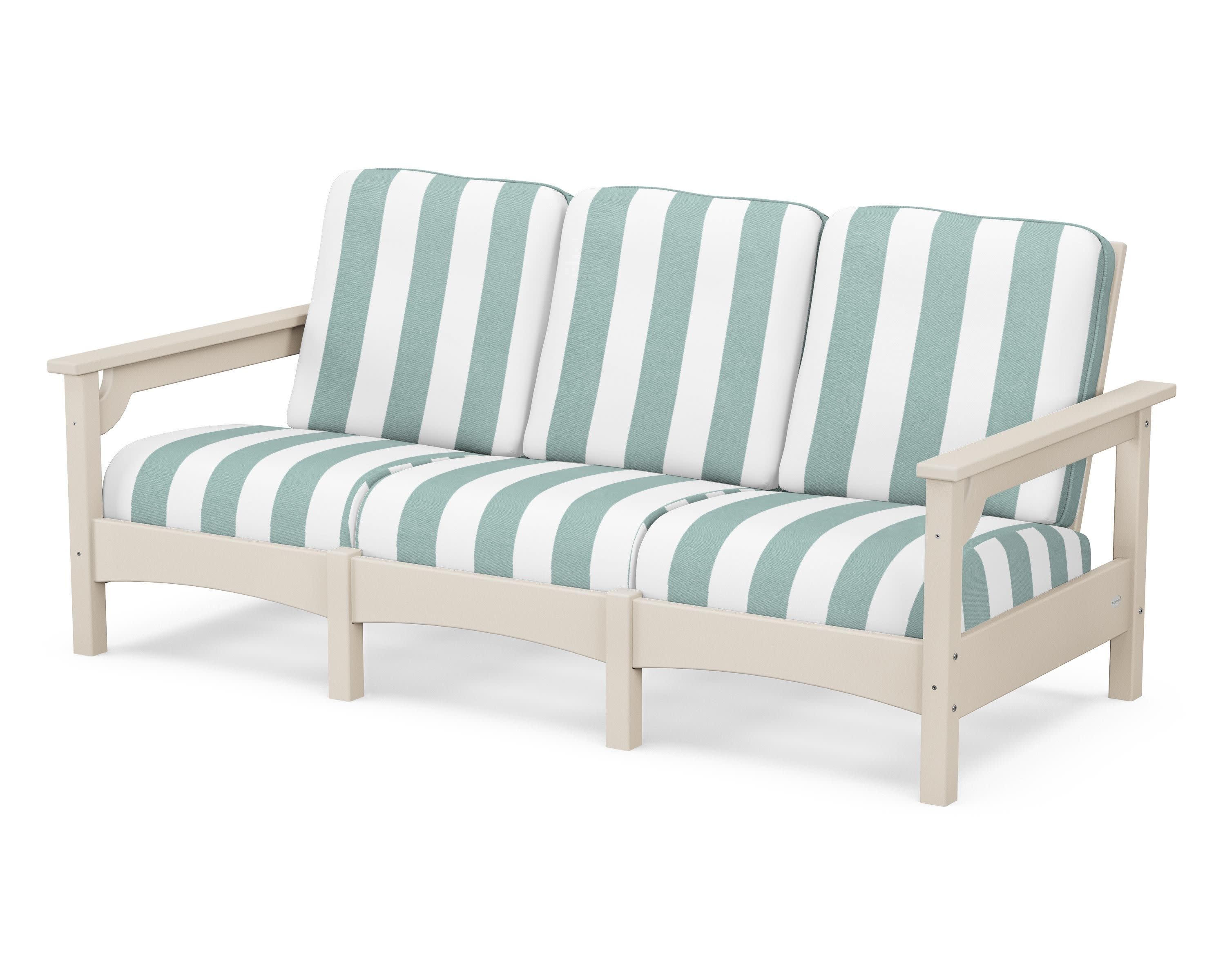 Club Sofa in Sand / Cabana Stripe Glacier Spa