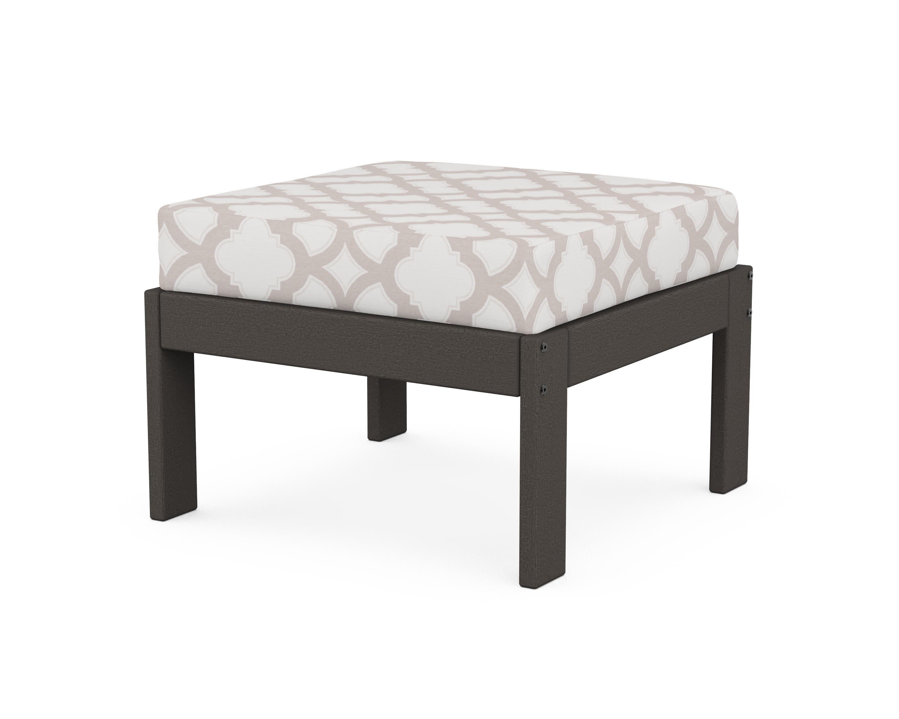Vineyard Modular Ottoman in Vintage Coffee / Trellis Dune Burlap