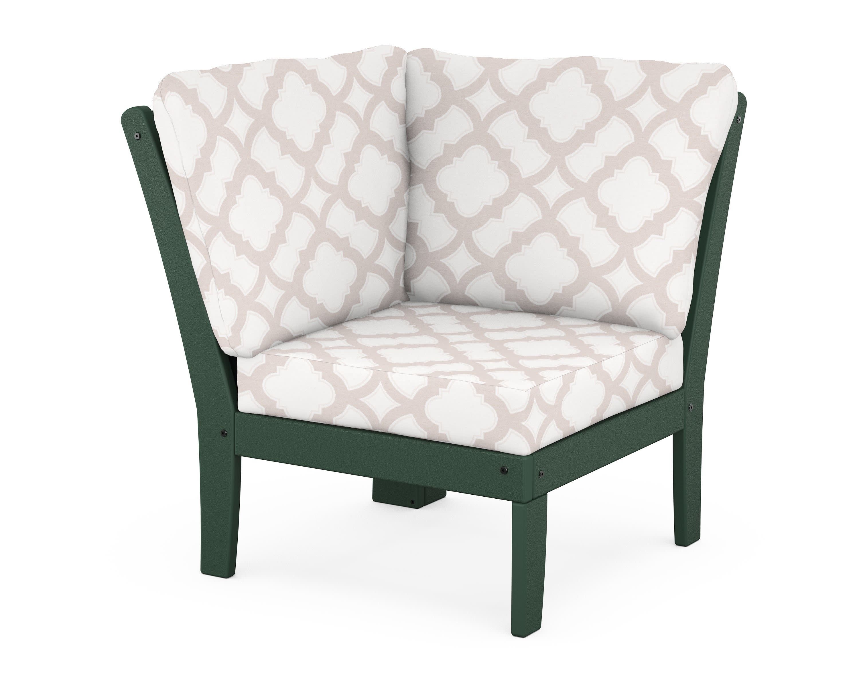 Braxton Modular Corner Chair in Green / Trellis Dune Burlap