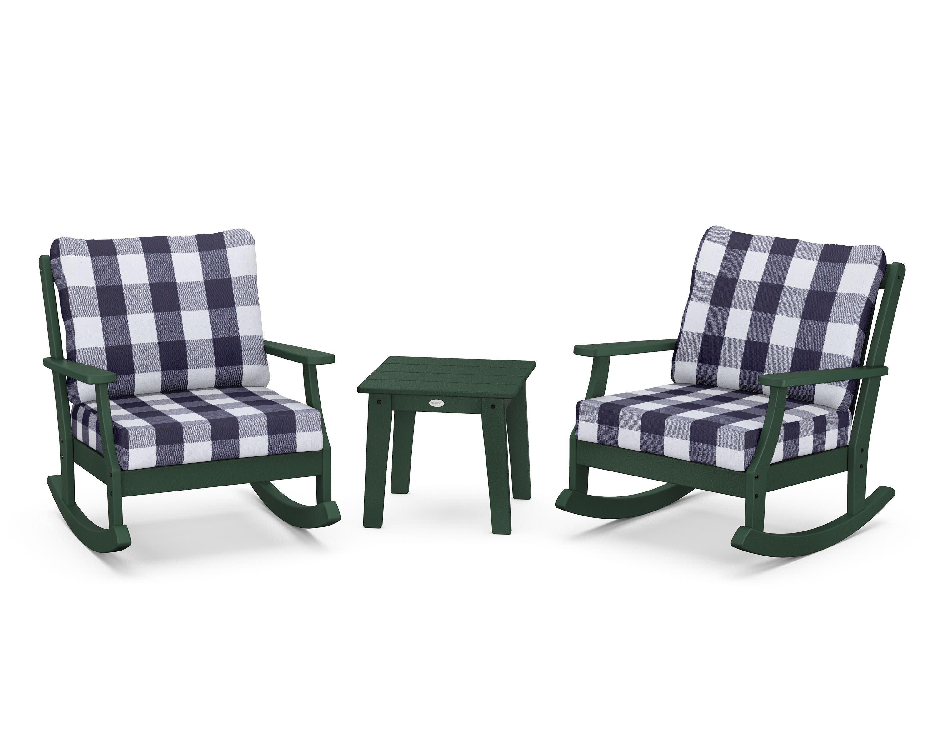 Braxton 3-Piece Deep Seating Rocker Set in Green / Buffalo Plaid Navy