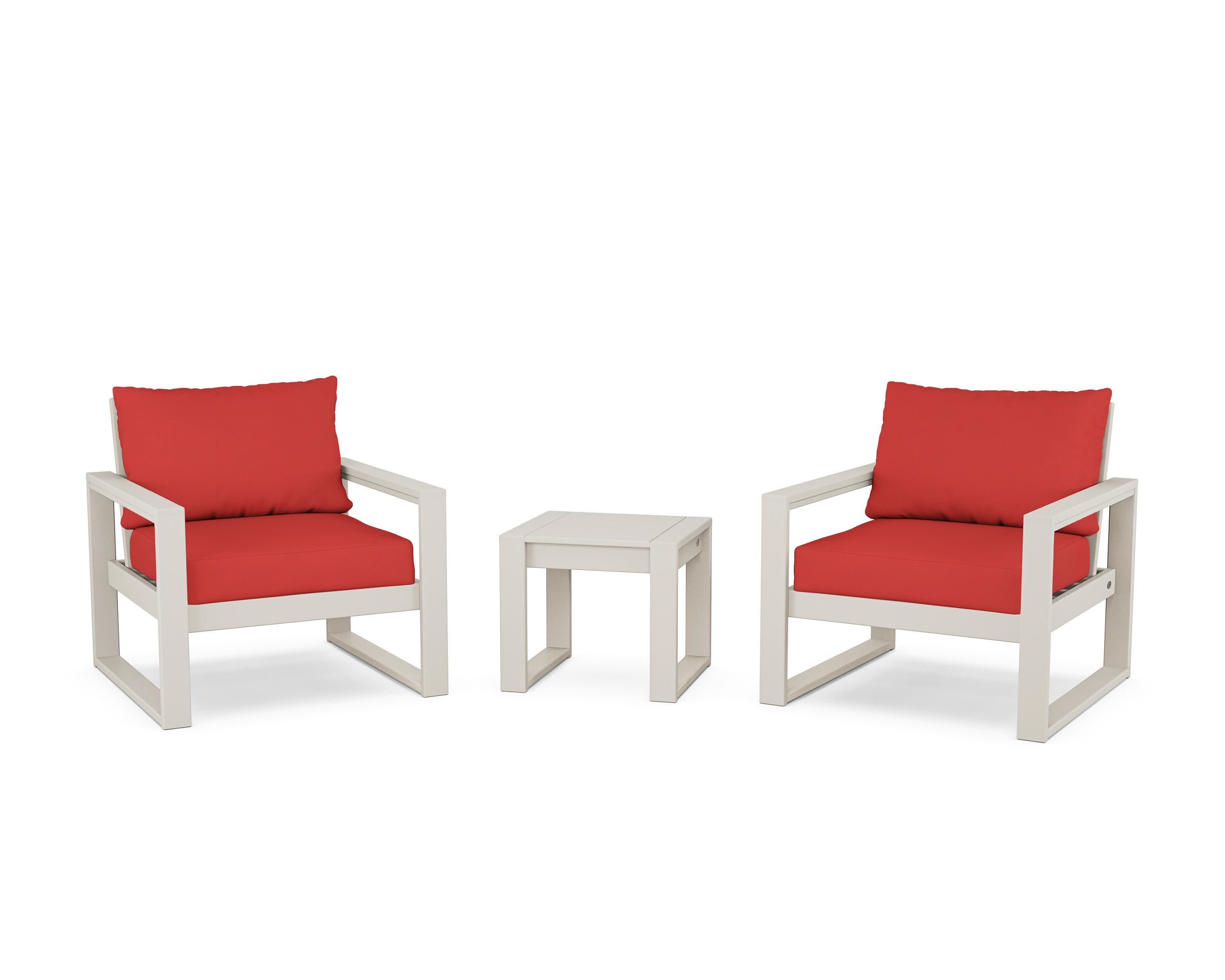 EDGE Sectional 3-Piece Deep Seating Set in Sand / Crimson Linen