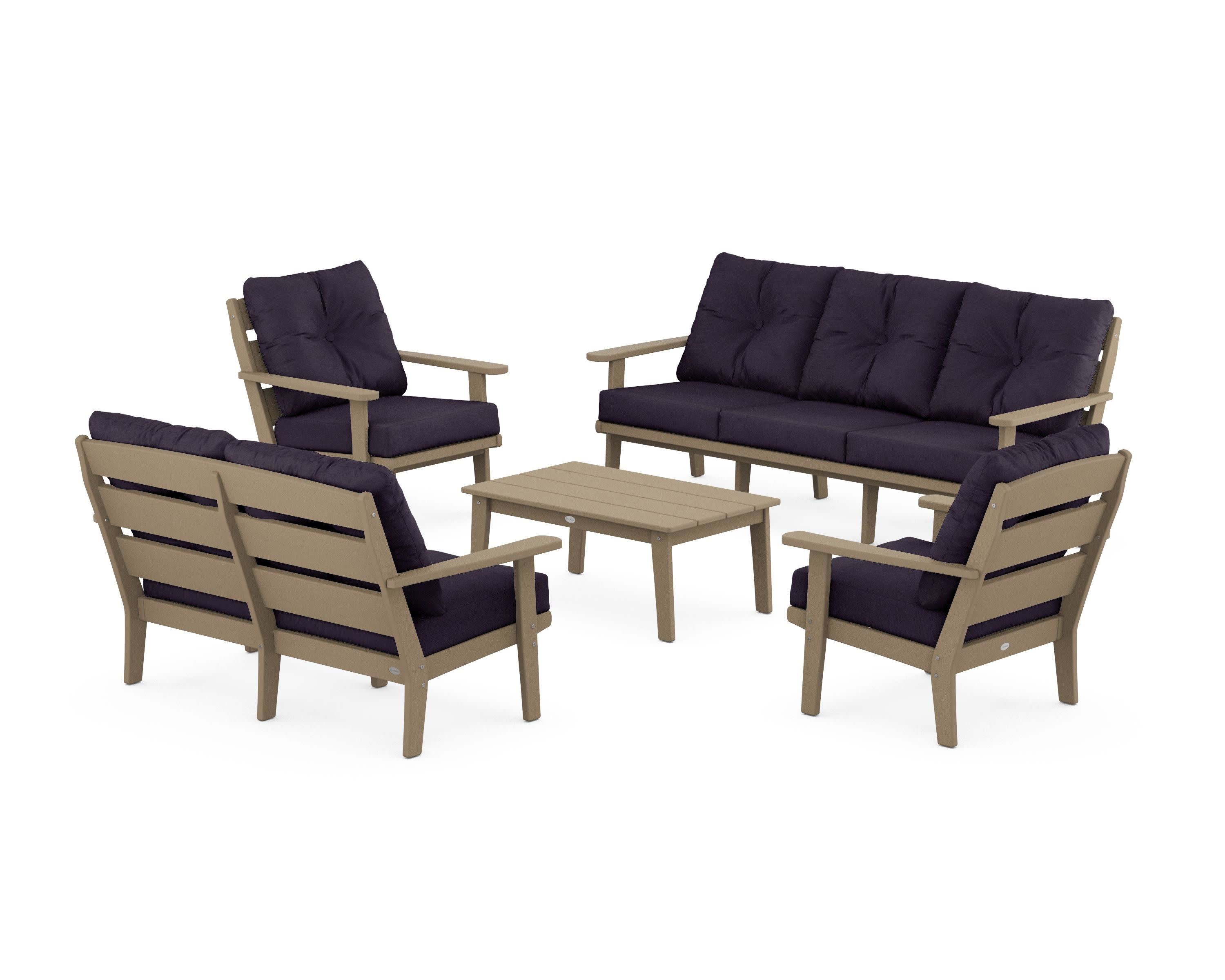 Lakeside 5-Piece Lounge Sofa Set in Vintage Sahara / Navy Linen