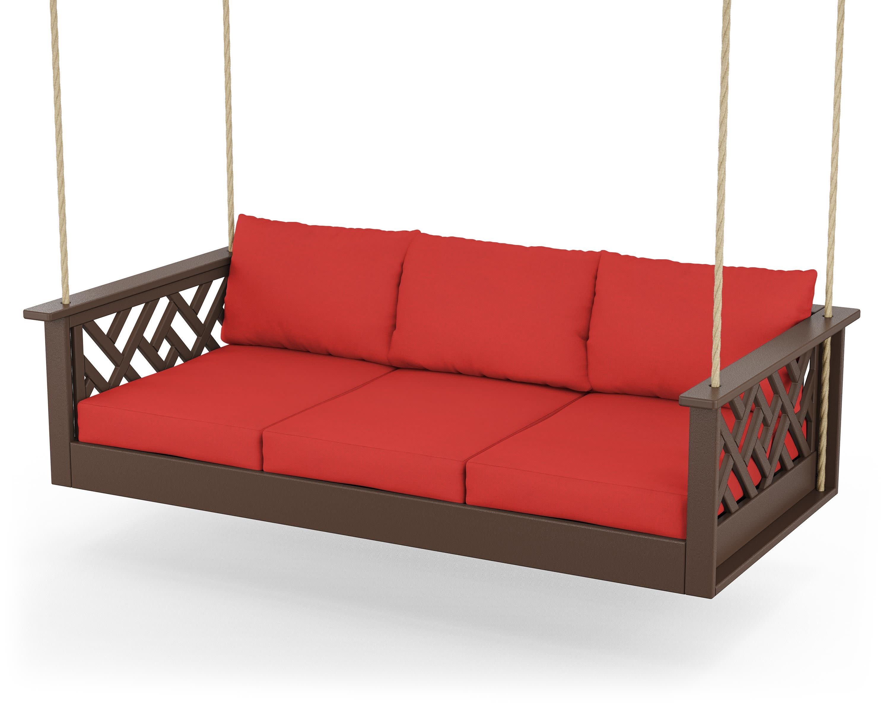 Chippendale Daybed Swing in Mahogany / Crimson Linen