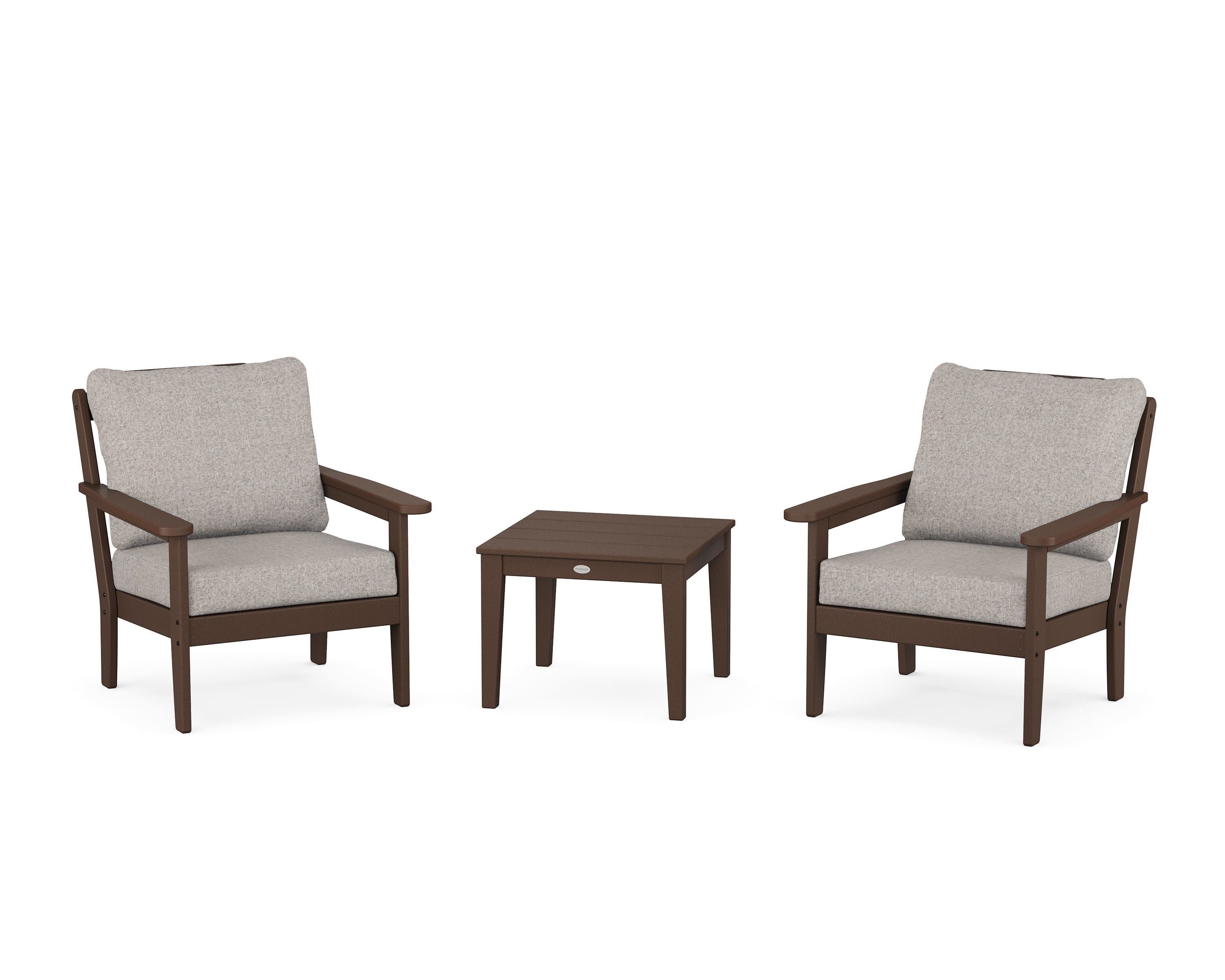 Cottage 3-Piece Deep Seating Set in Mahogany / Weathered Tweed