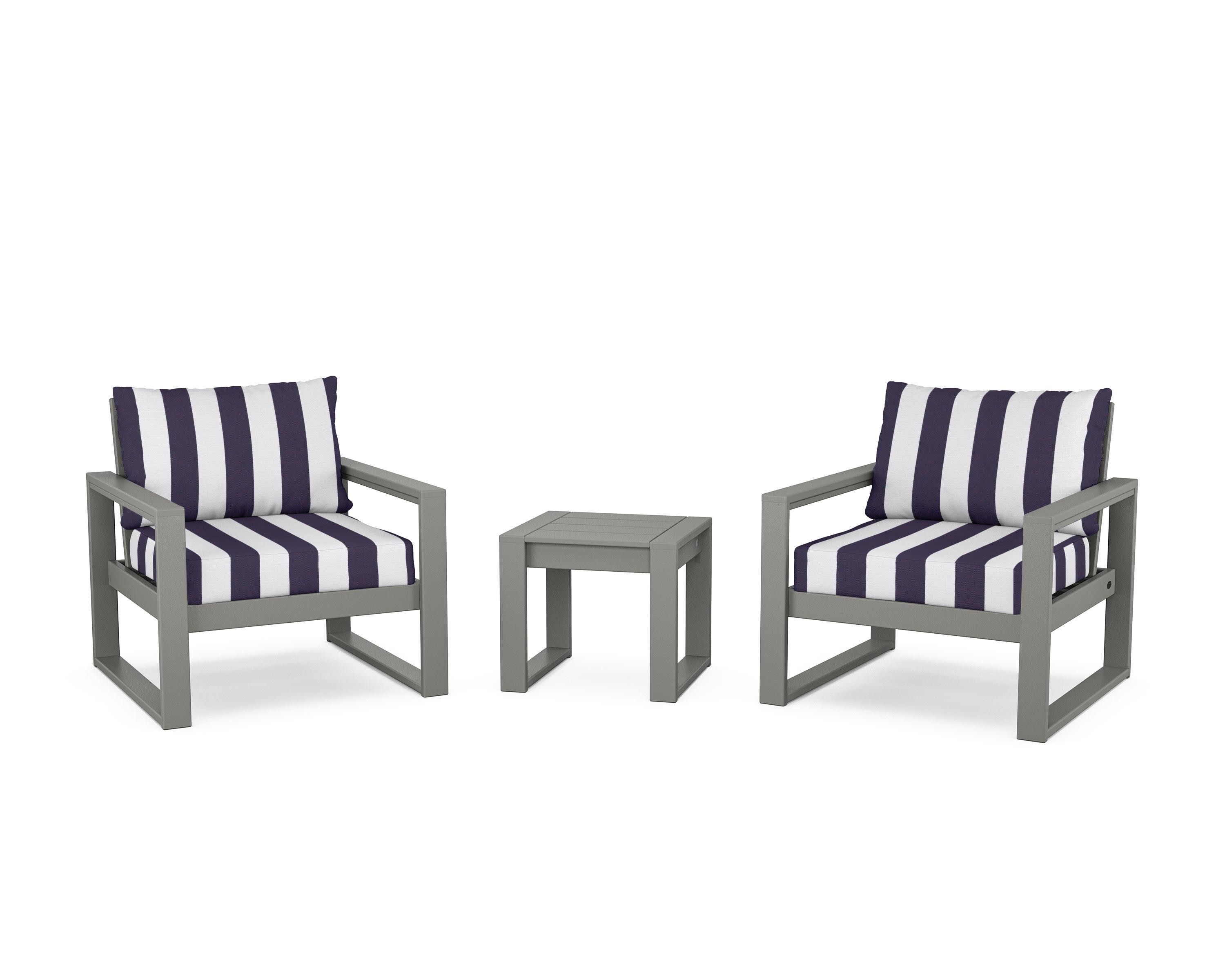 EDGE Sectional 3-Piece Deep Seating Set in Slate Grey / Cabana Stripe Navy