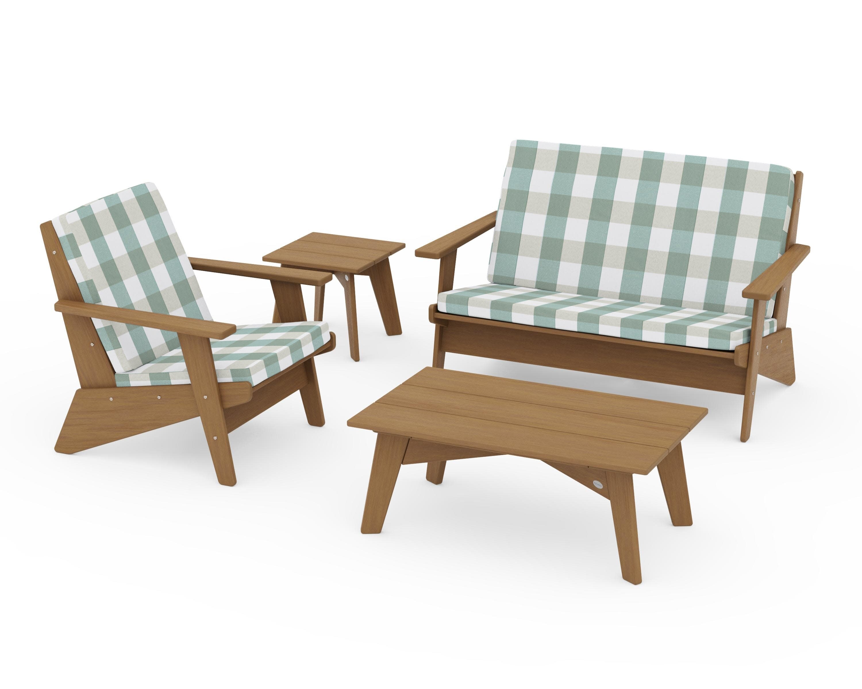 Riviera Modern Lounge 4-Piece Set in Natural / Buffalo Plaid Glacier Spa