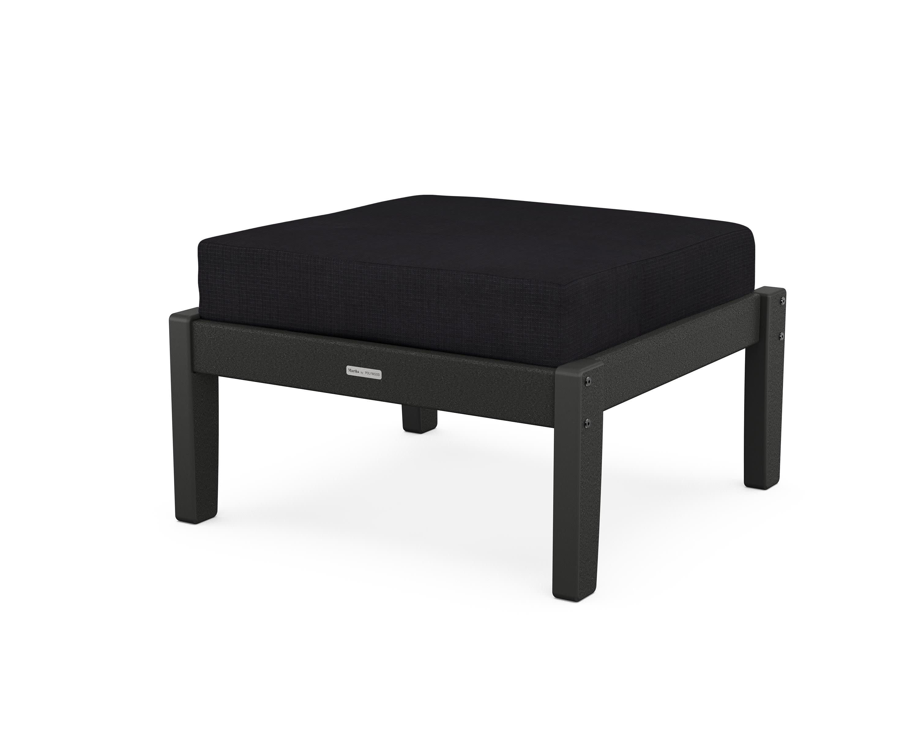 Chinoiserie Deep Seating Ottoman in Black / Midnight Linen