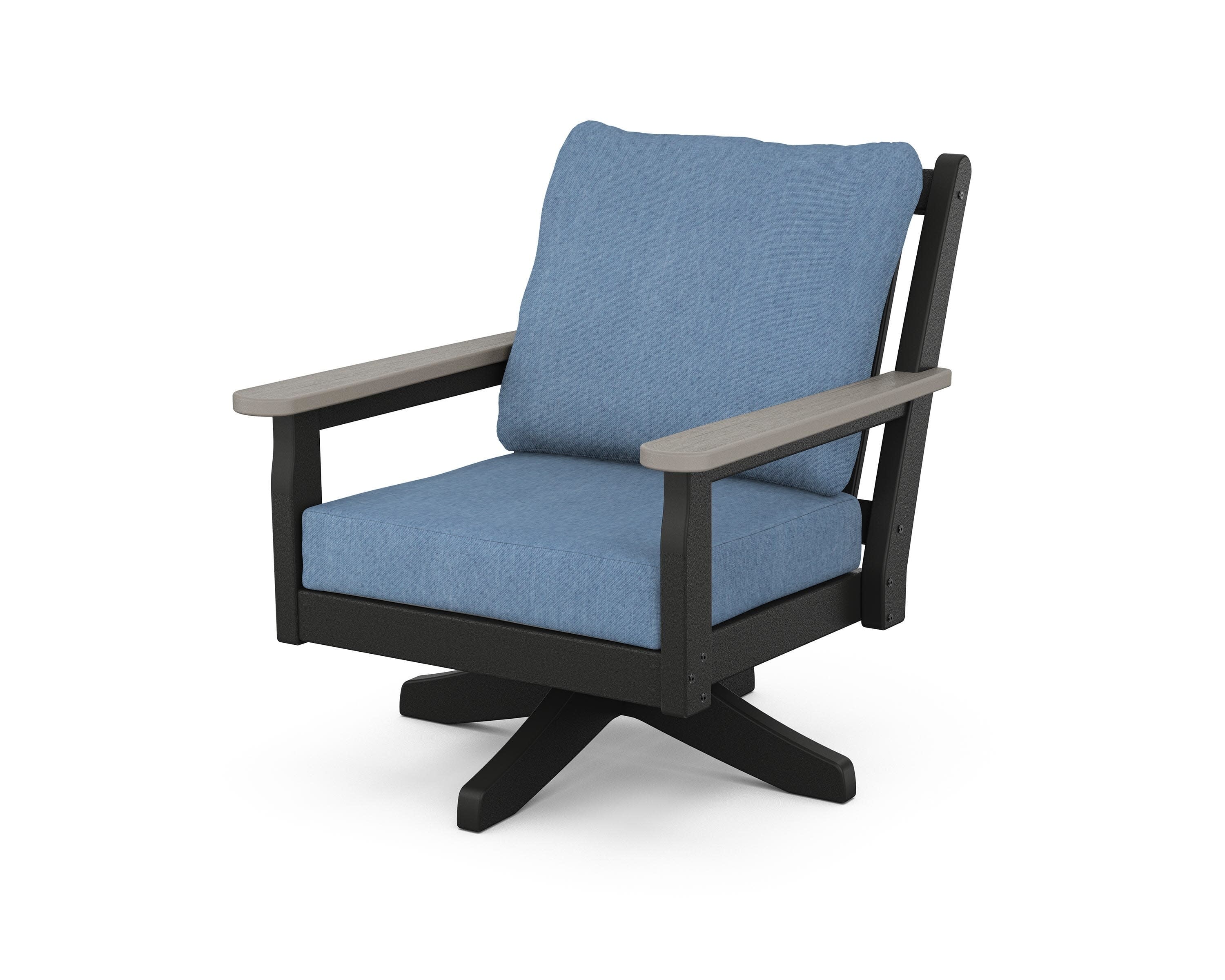 Chippendale Deep Seating Swivel Chair in Black / Driftwood / Sky Blue