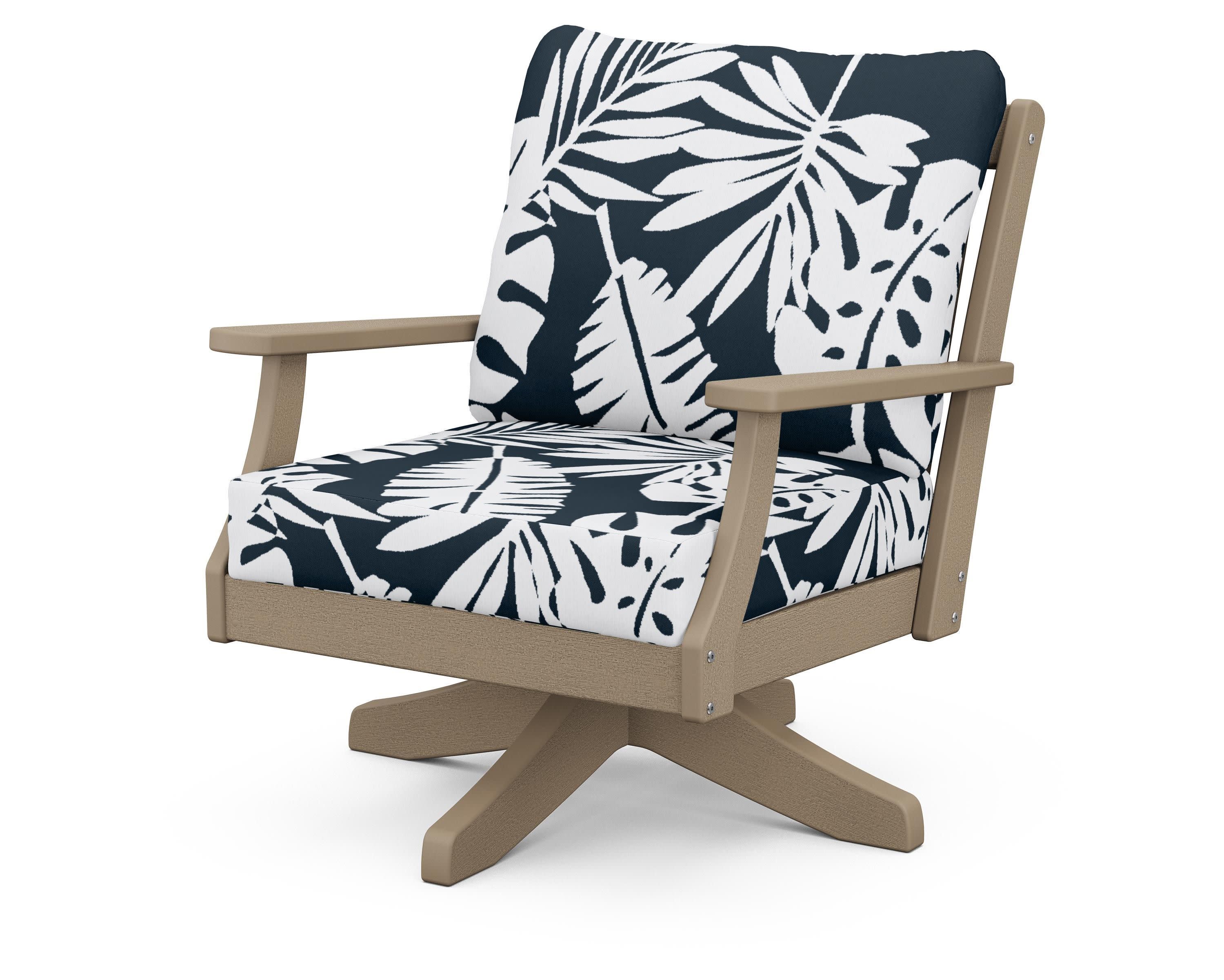 Braxton Deep Seating Swivel Chair in Vintage Sahara / Leaf Marine Indigo