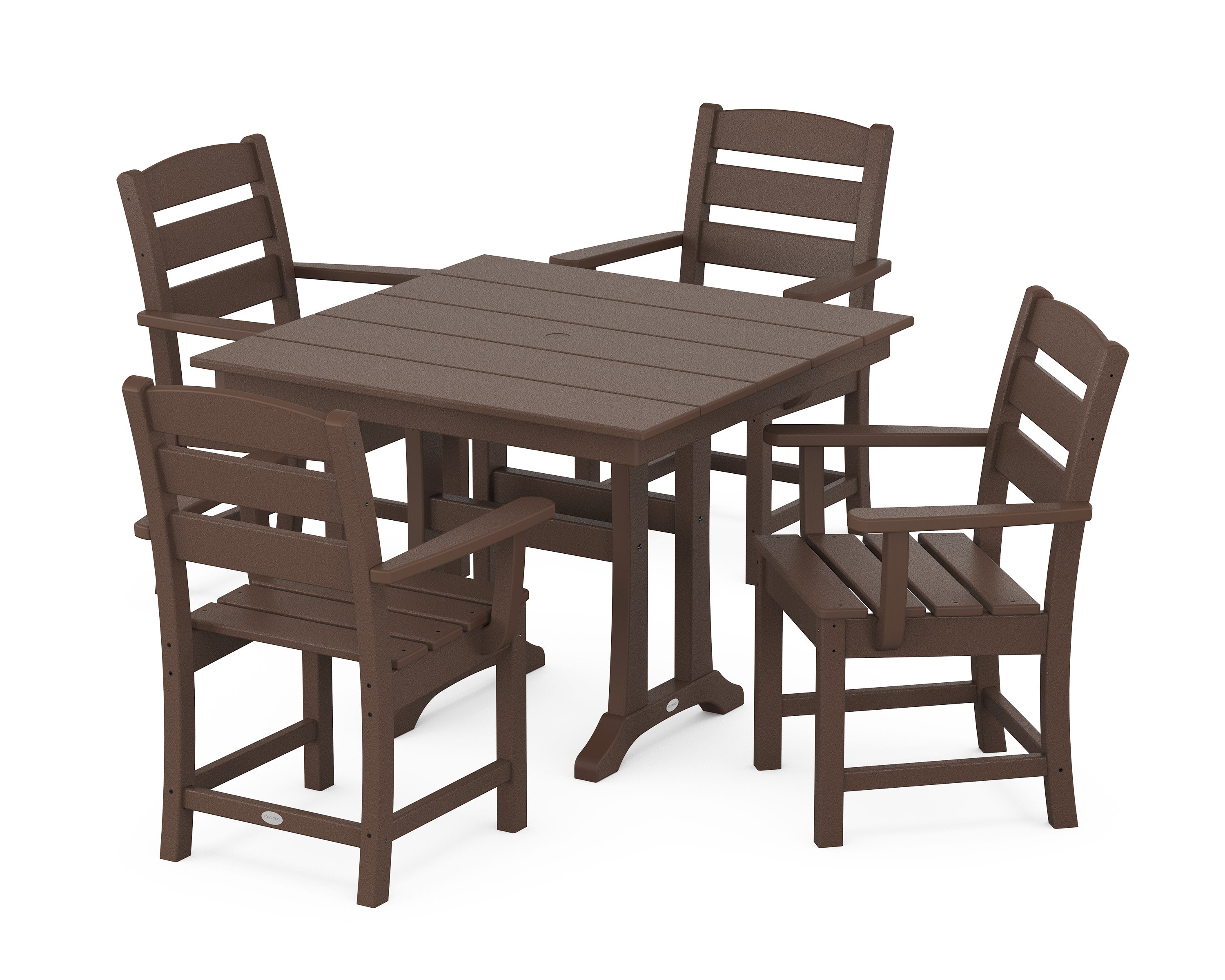 Lakeside 5-Piece Farmhouse Trestle Arm Chair Dining Set in Mahogany
