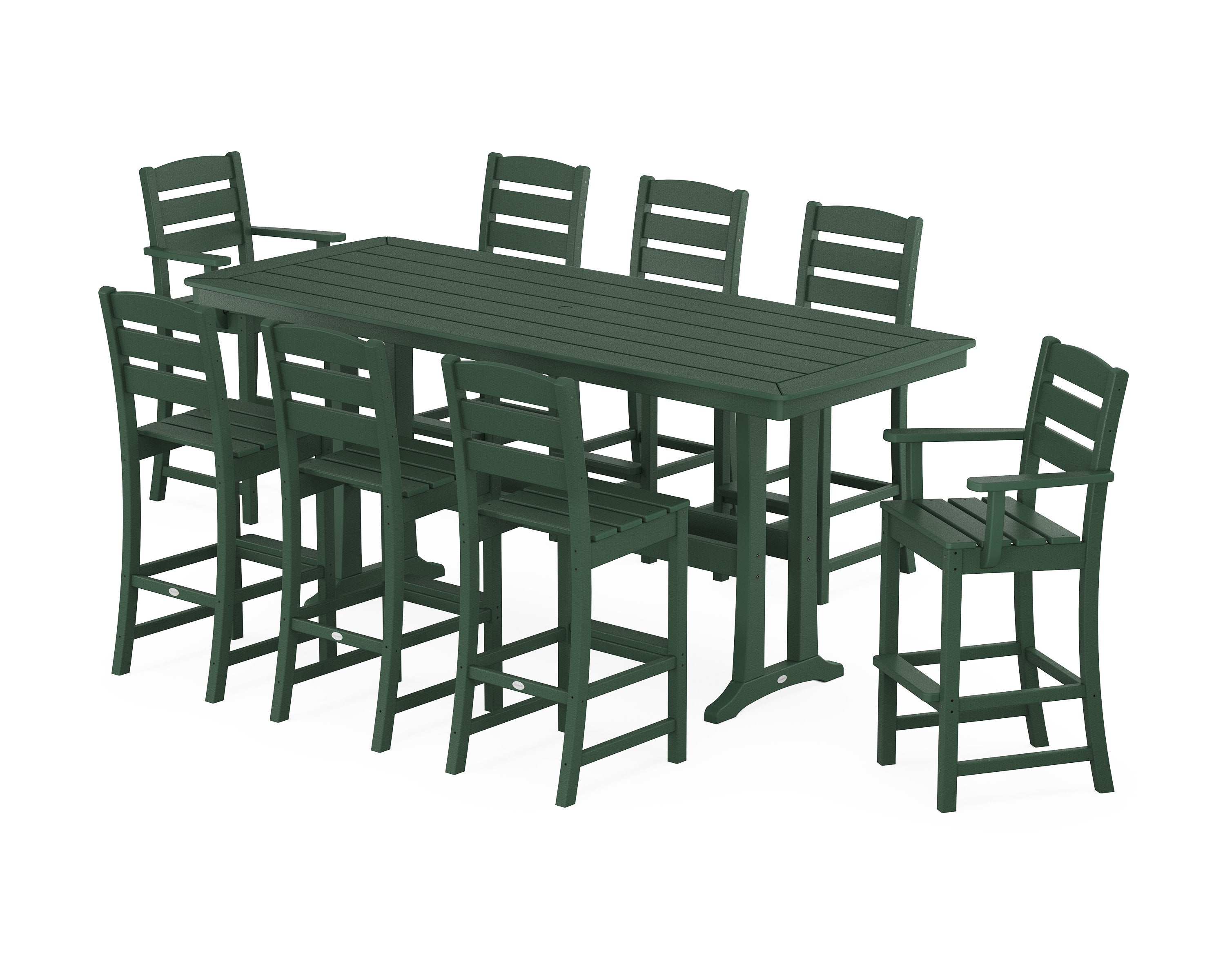 Lakeside 9-Piece Bar Set with Trestle Legs in Green
