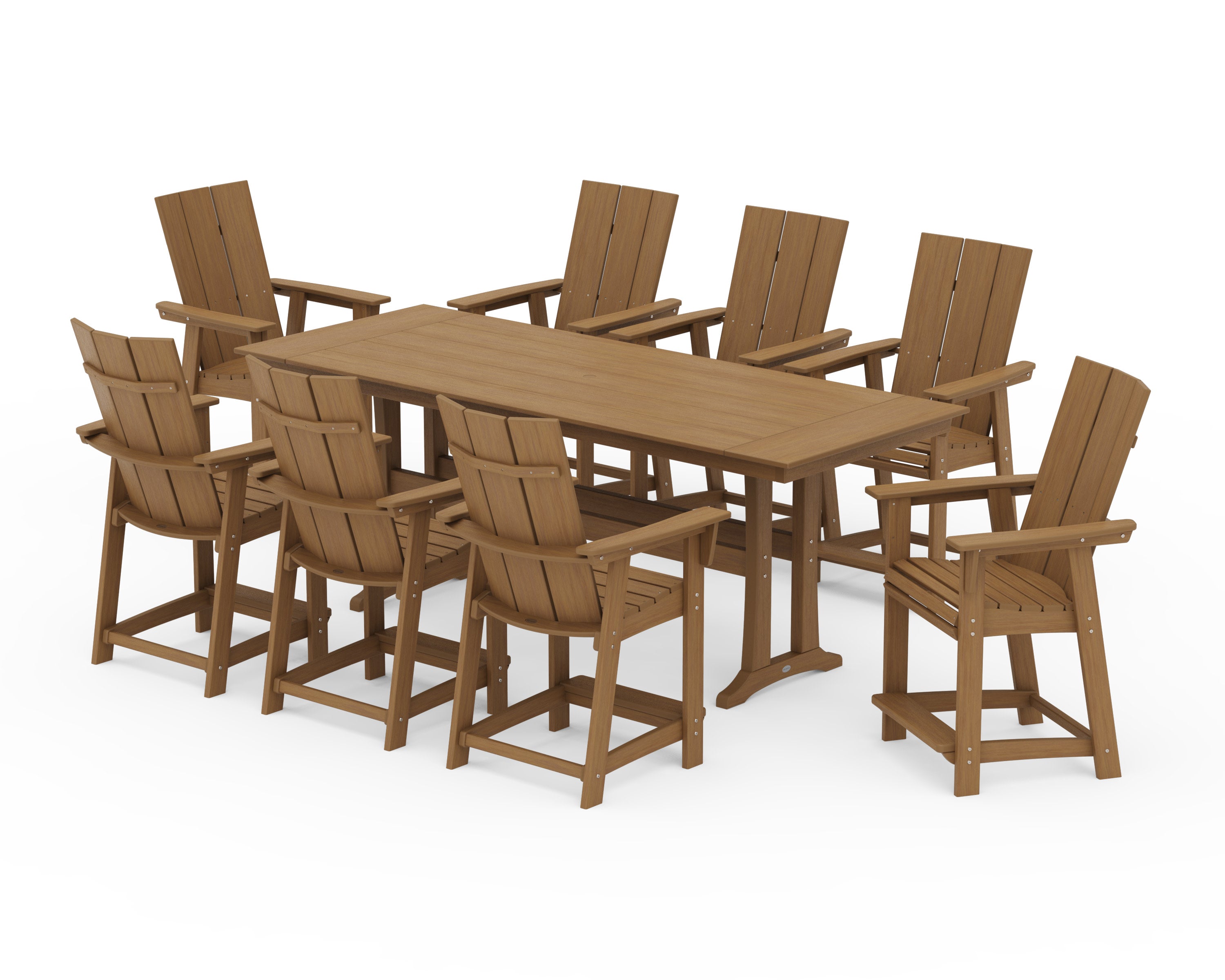 Modern Curveback Adirondack 9-Piece Farmhouse Counter Set with Trestle Legs in Natural