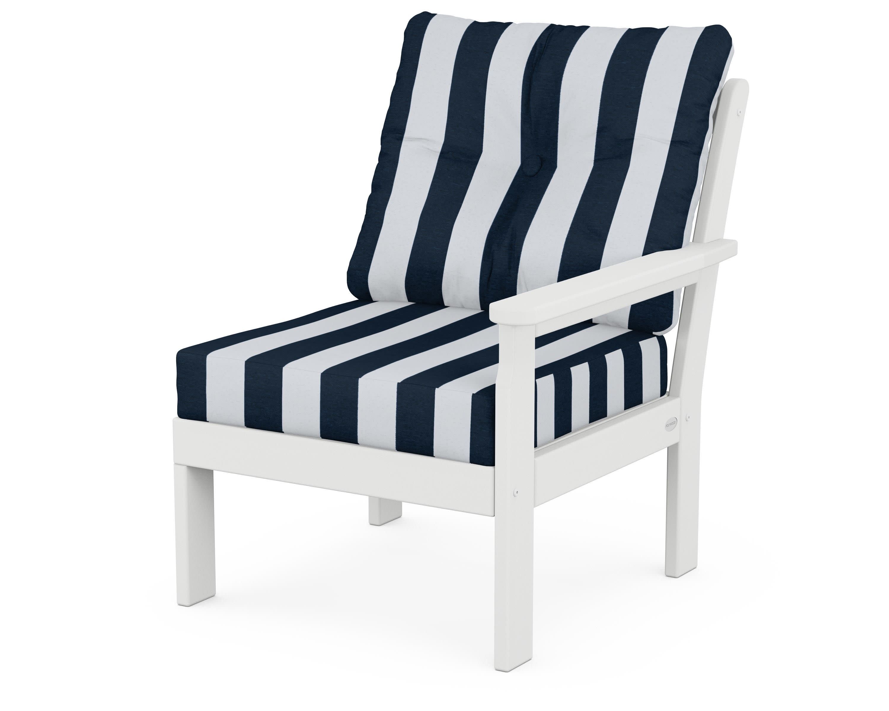 Vineyard Modular Right Arm Chair in White / Cabana Stripe Marine Indigo
