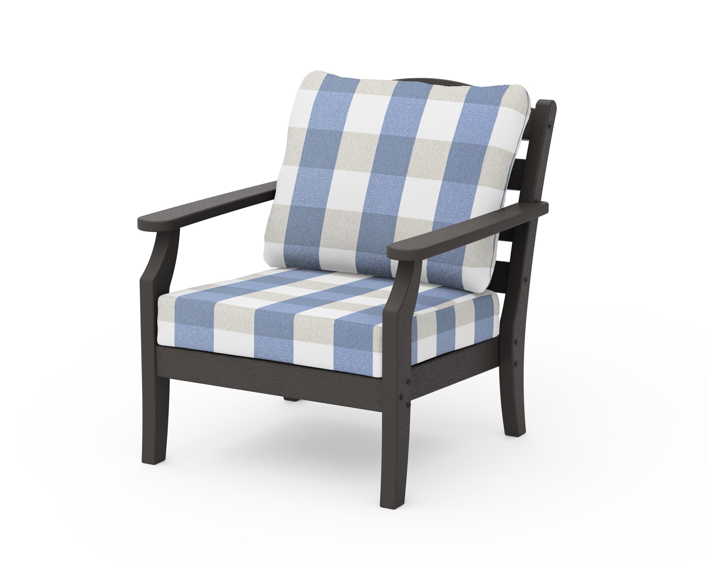Savannah Deep Seating Chair in Vintage Coffee / Buffalo Plaid Sky Blue