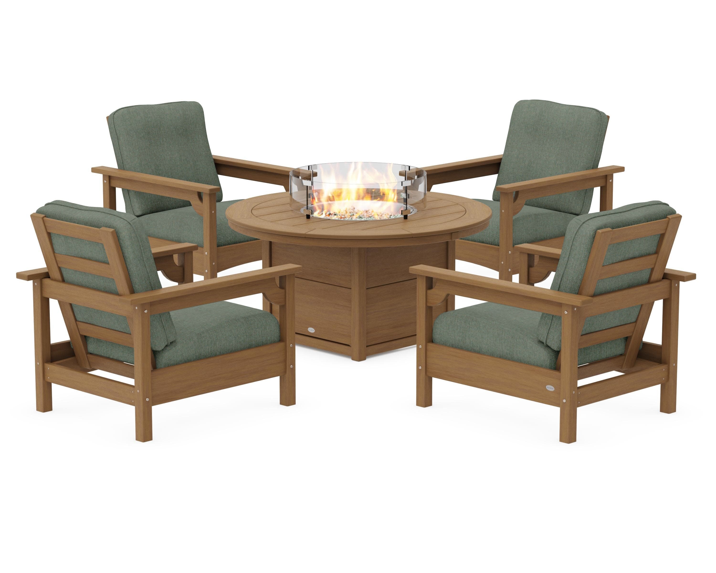 Club 5-Piece Conversation Set with Fire Pit Table in Natural / Cast Sage