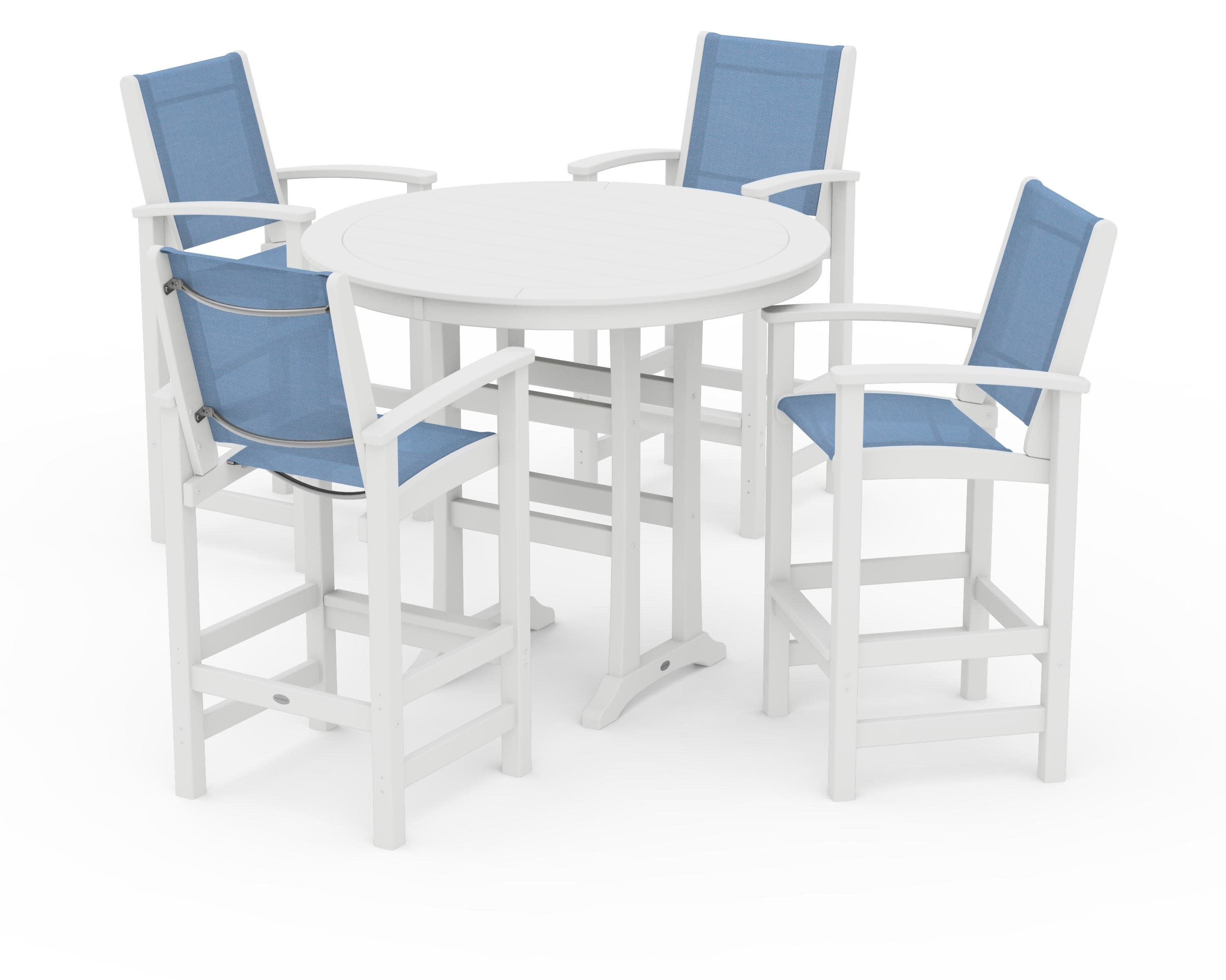 Coastal 5-Piece Nautical Trestle Bar Set in White / Poolside Sling
