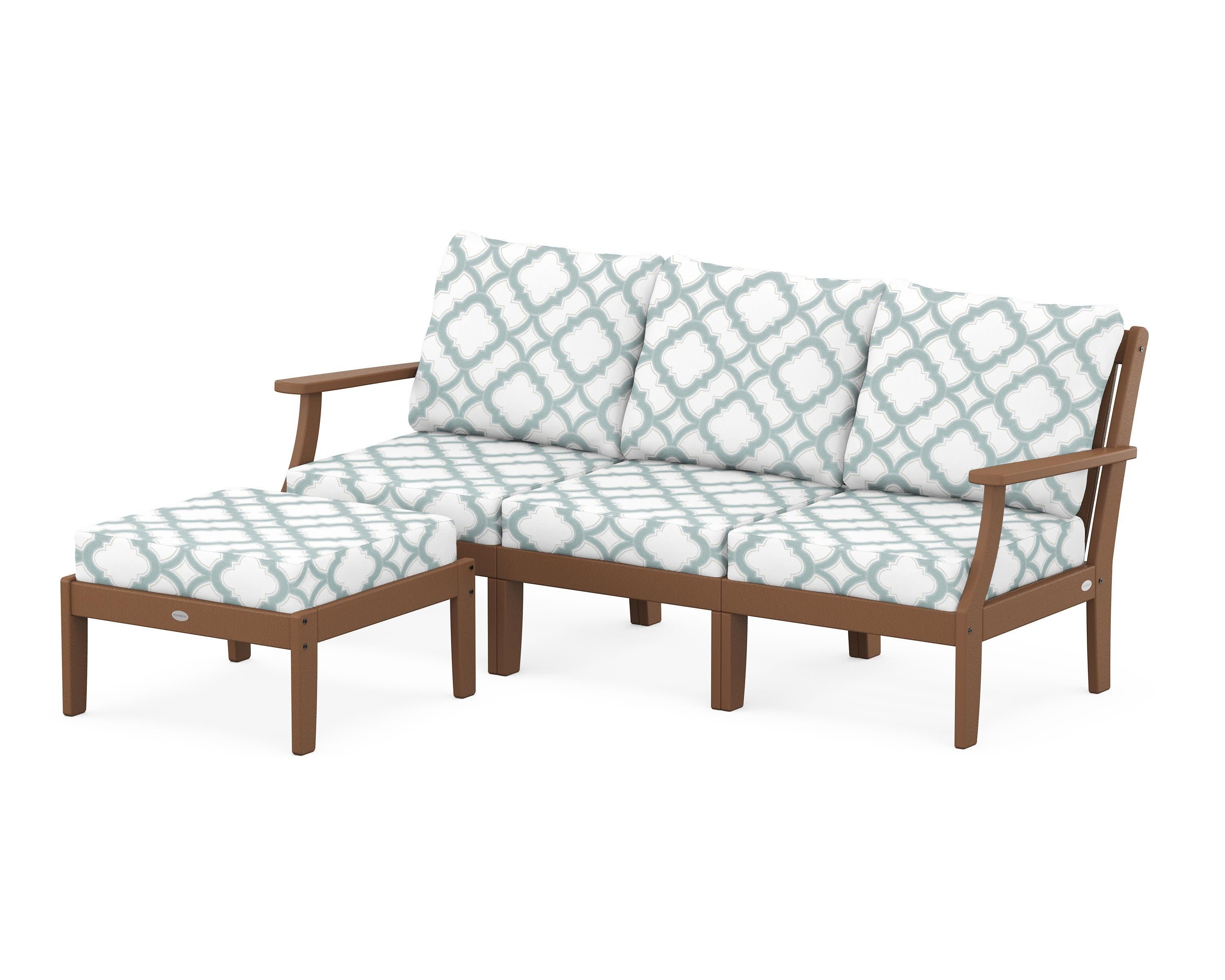 Braxton Modular 4-Piece Deep Seating Set with Ottoman in Teak / Trellis Glacier Spa