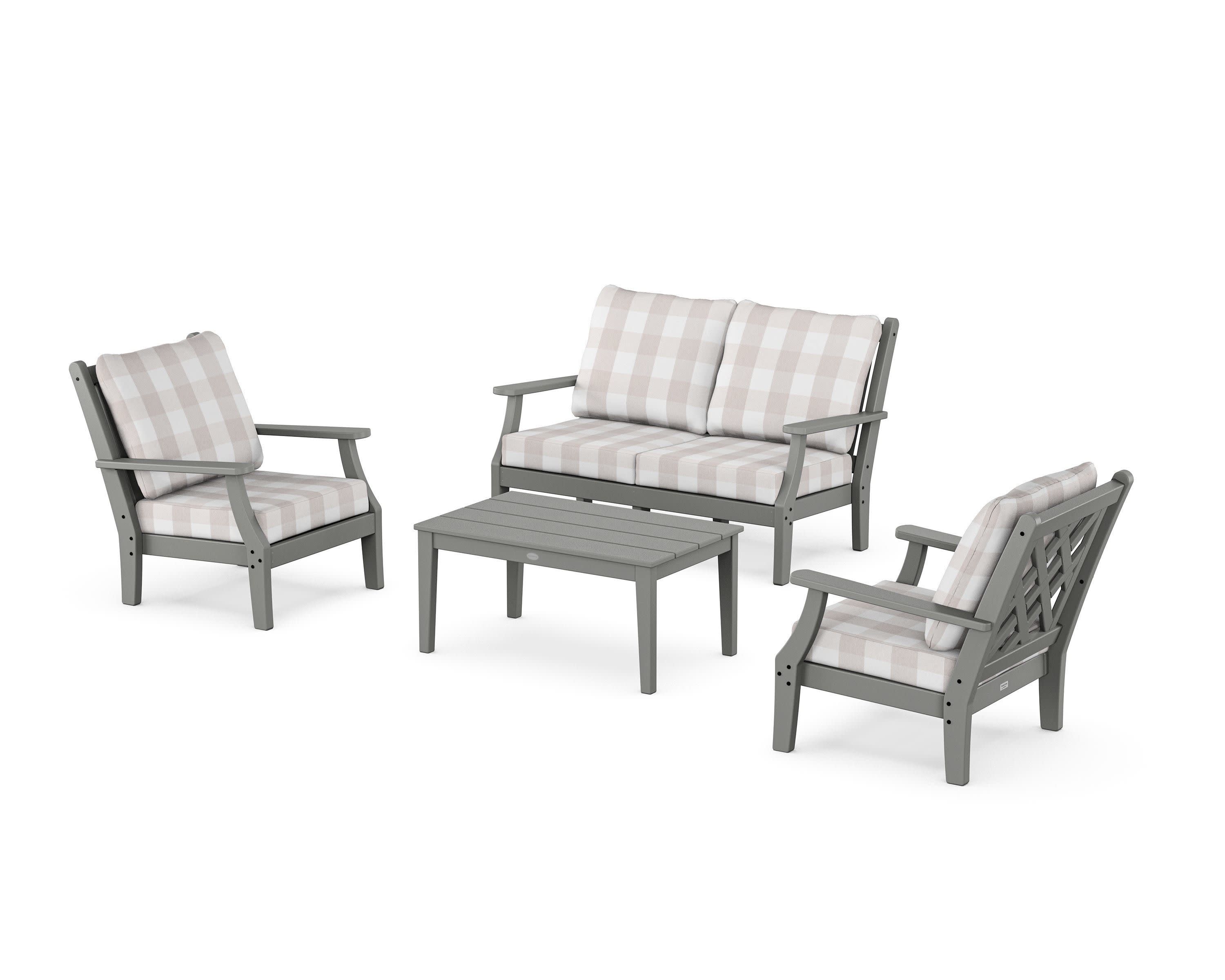 Wovendale 4-Piece Deep Seating Set with Loveseat in Slate Grey / Buffalo Plaid Dune Burlap