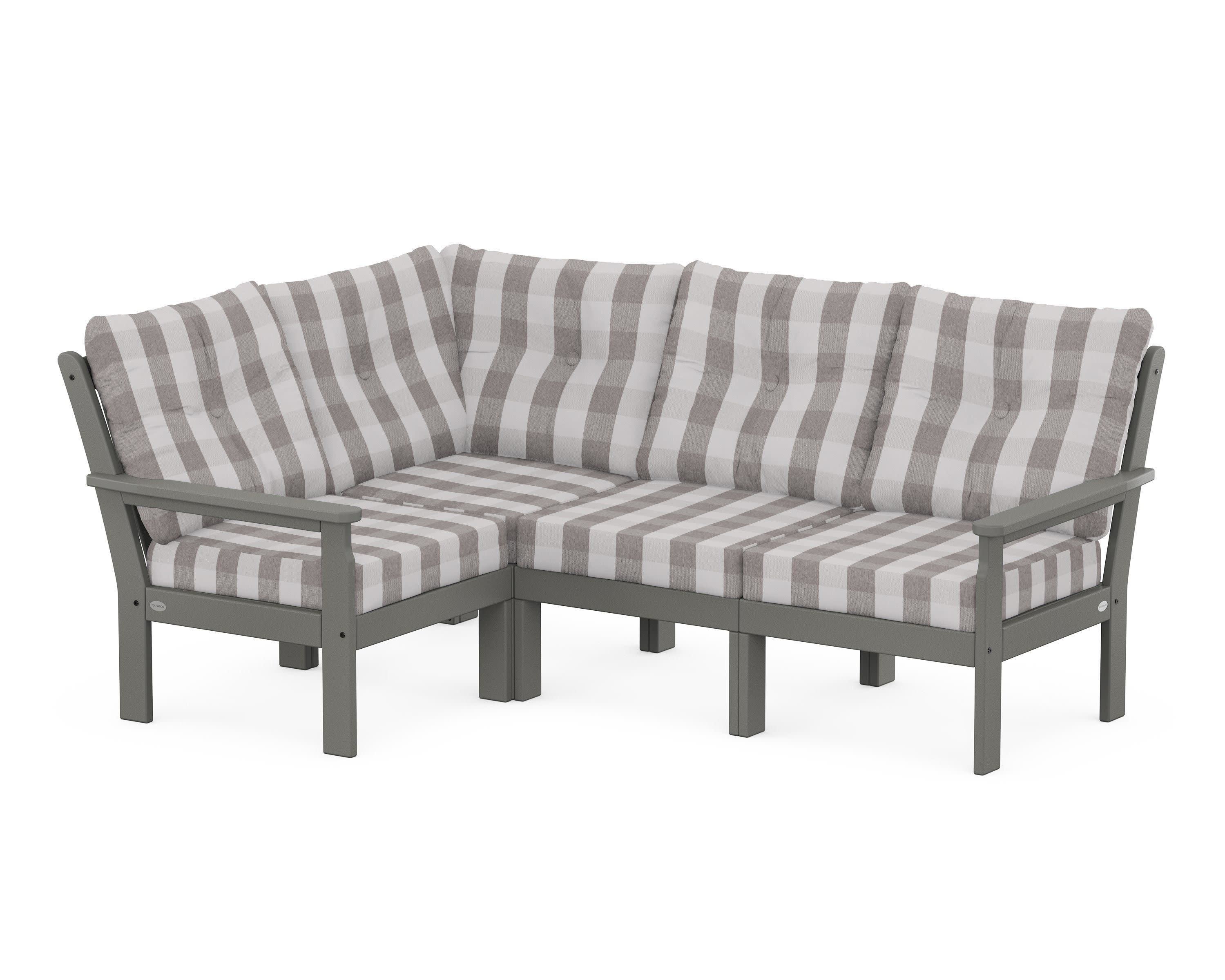 Vineyard 4-Piece Sectional in Slate Grey / Buffalo Plaid Grey Mist
