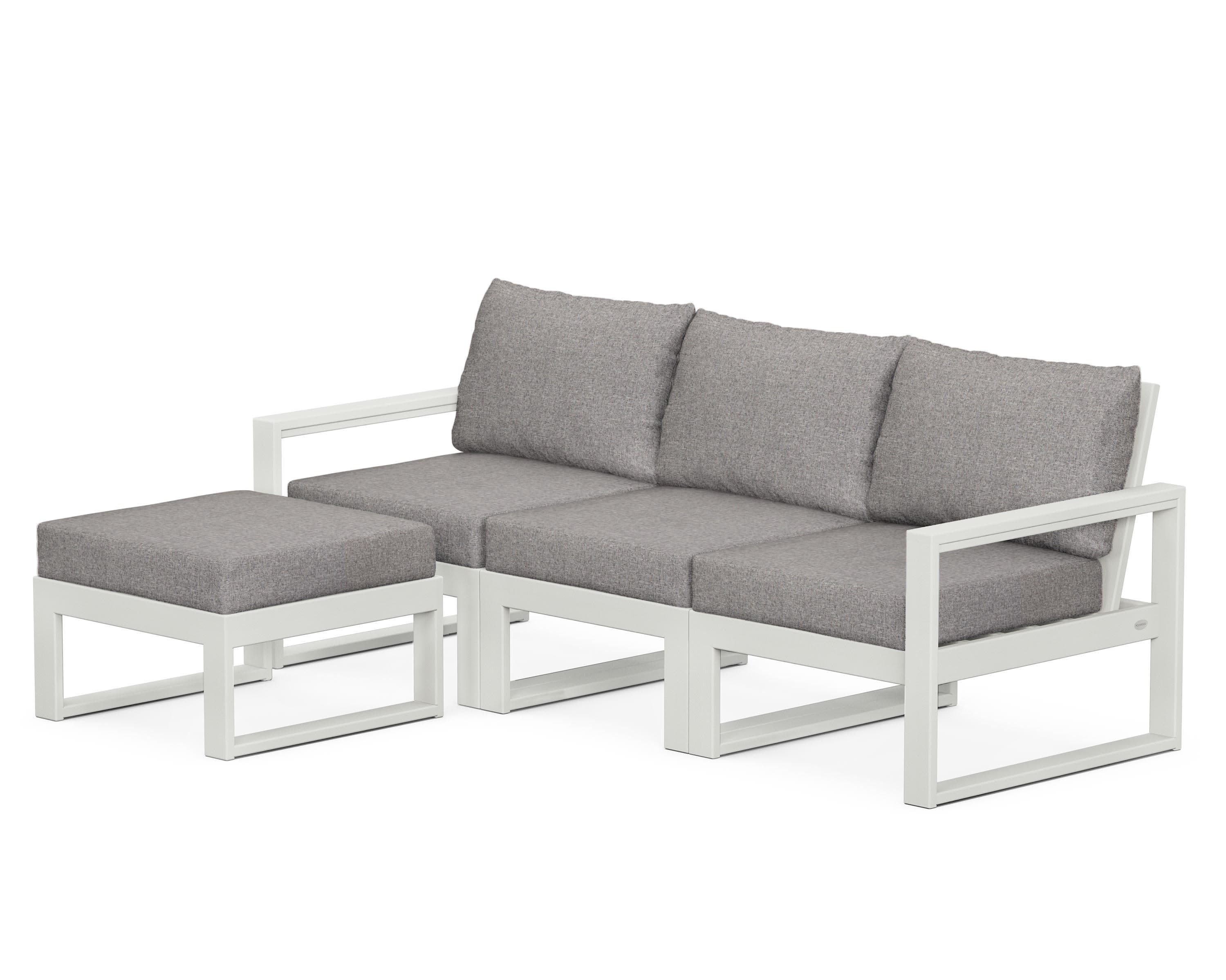 EDGE 4-Piece Modular Deep Seating Set with Ottoman in Vintage White / Grey Mist