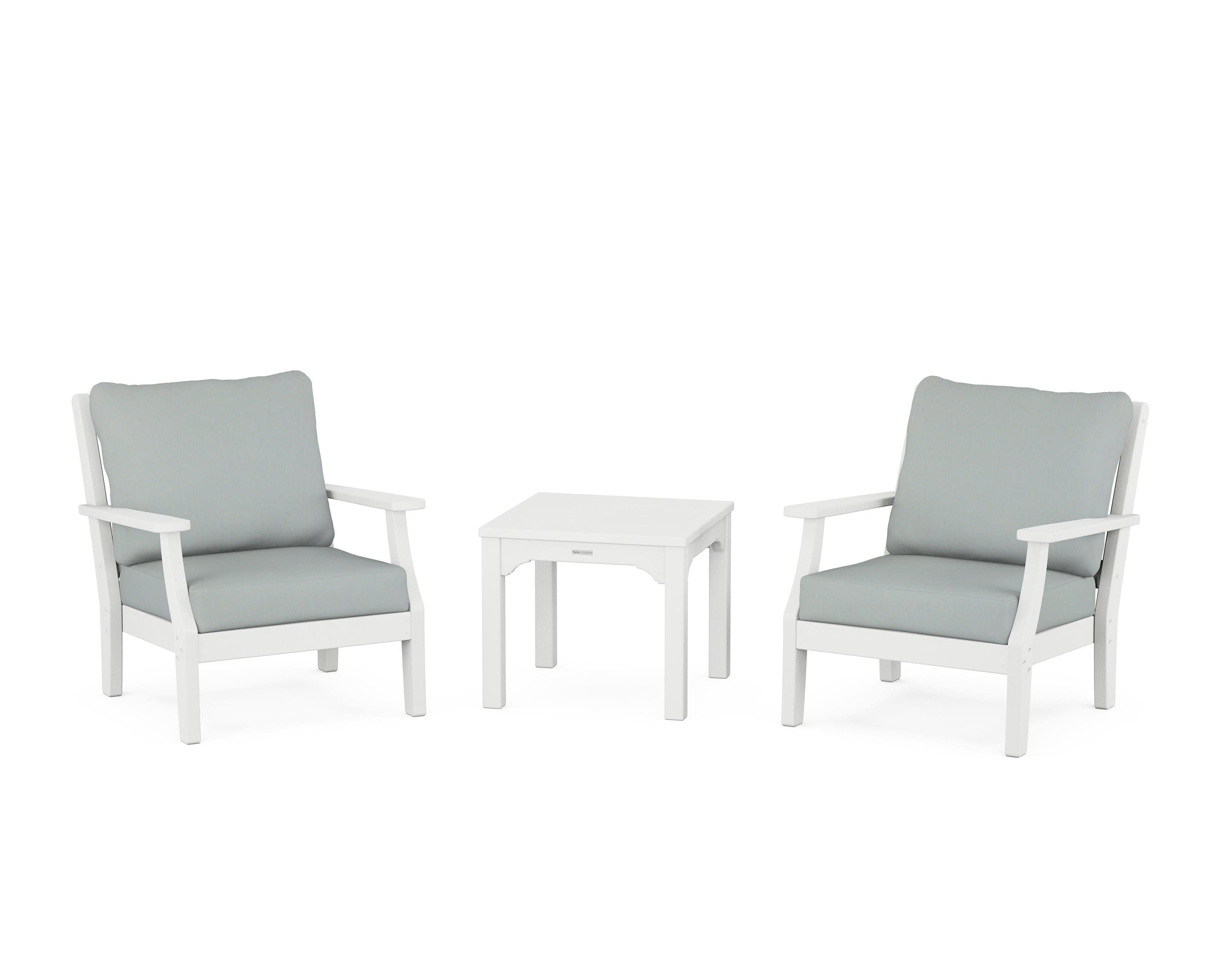 Chinoiserie 3-Piece Deep Seating Set in White / Spa