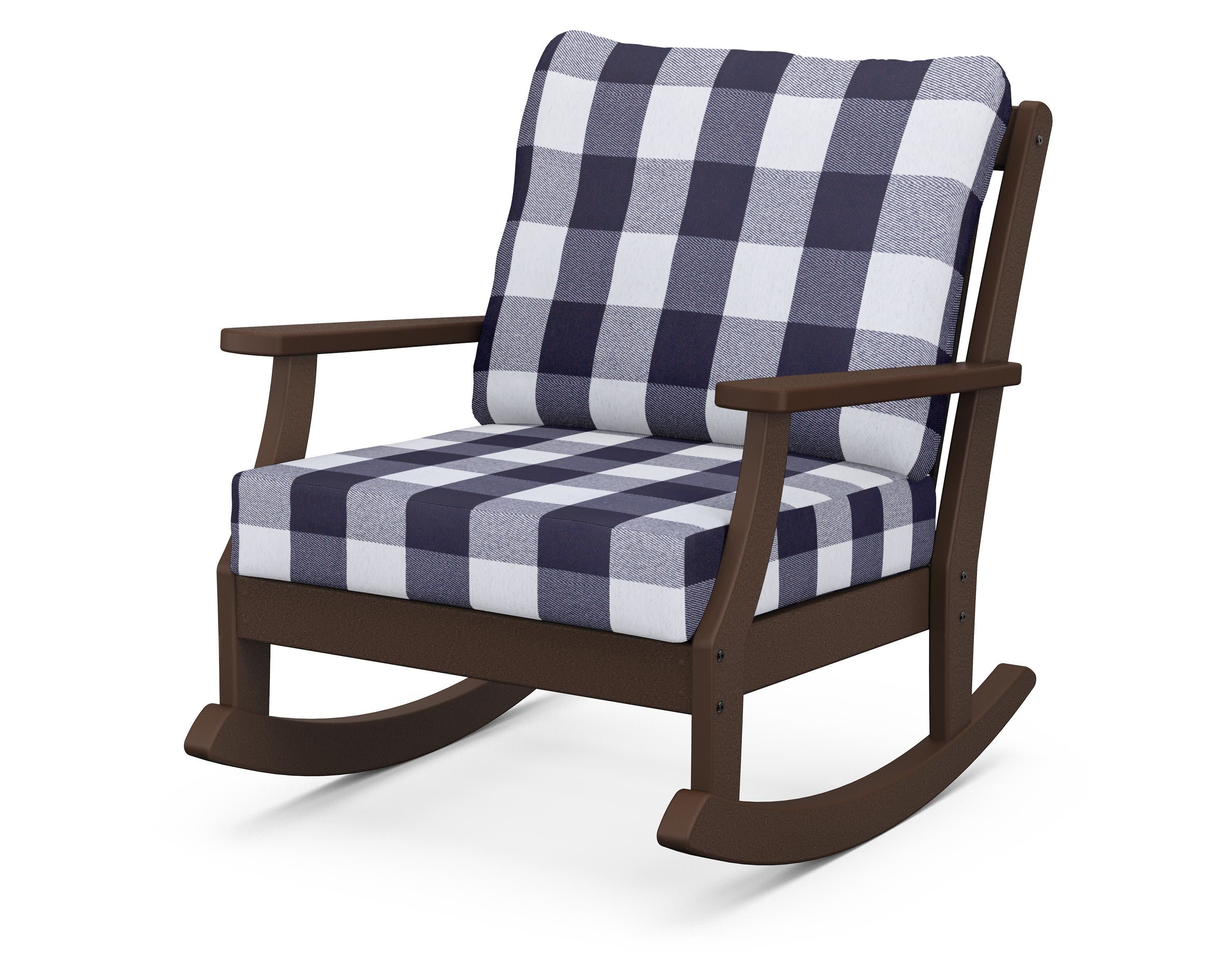 Braxton Deep Seating Rocking Chair in Mahogany / Buffalo Plaid Navy