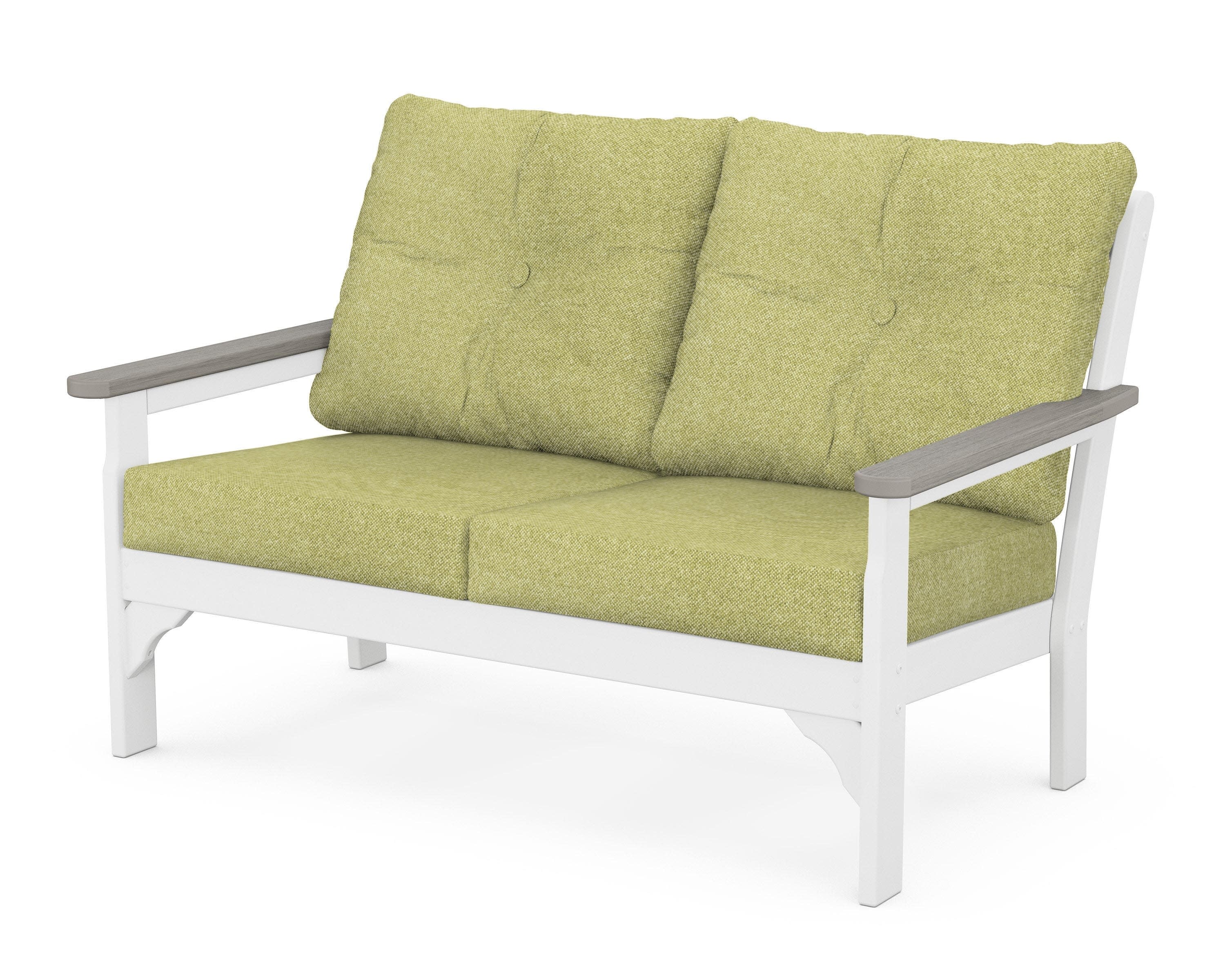 Vineyard Deep Seating Loveseat in White / Driftwood / Chartreuse Boucle