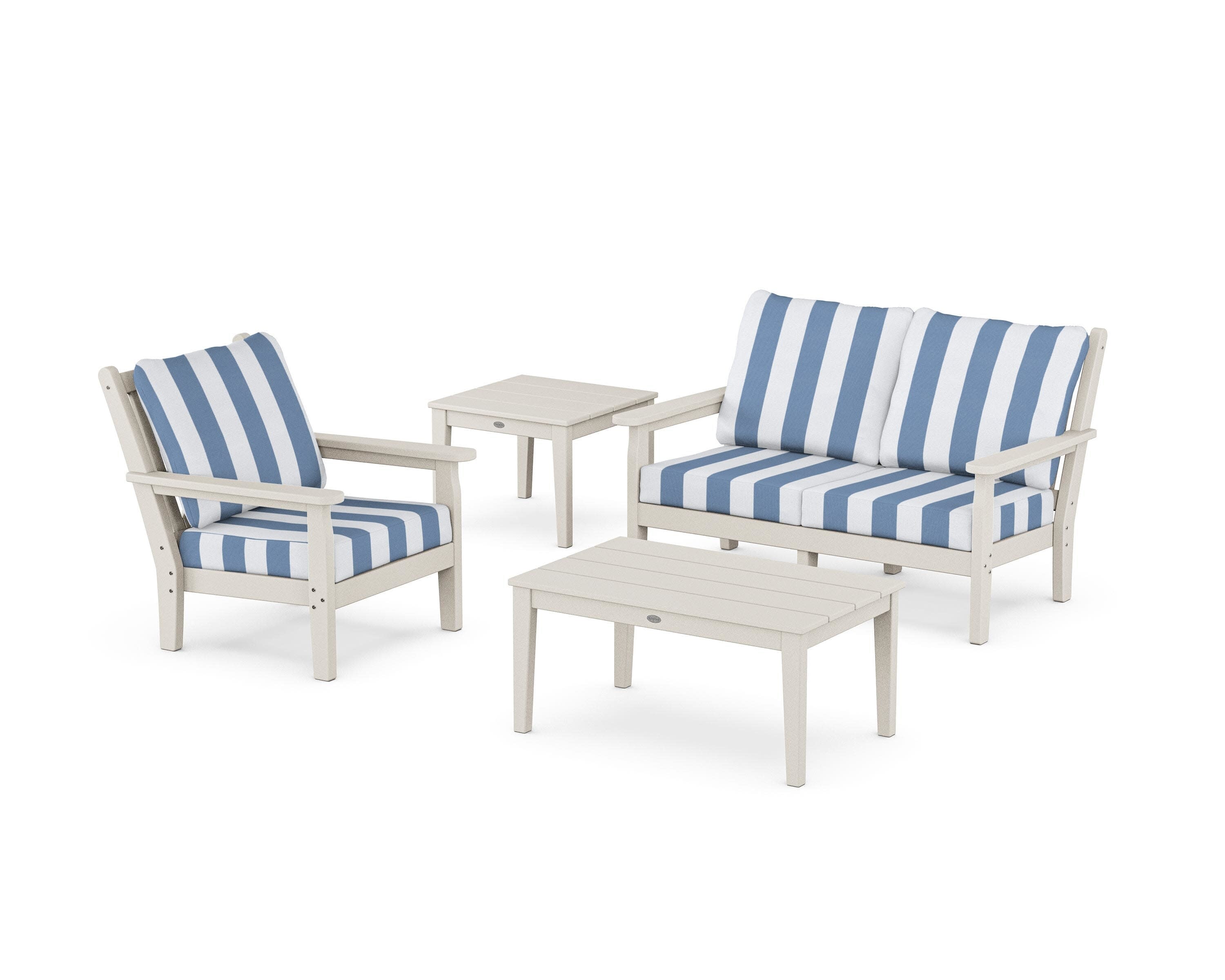 Chippendale 4-Piece Deep Seating Set in Sand / Cabana Stripe Sky Blue