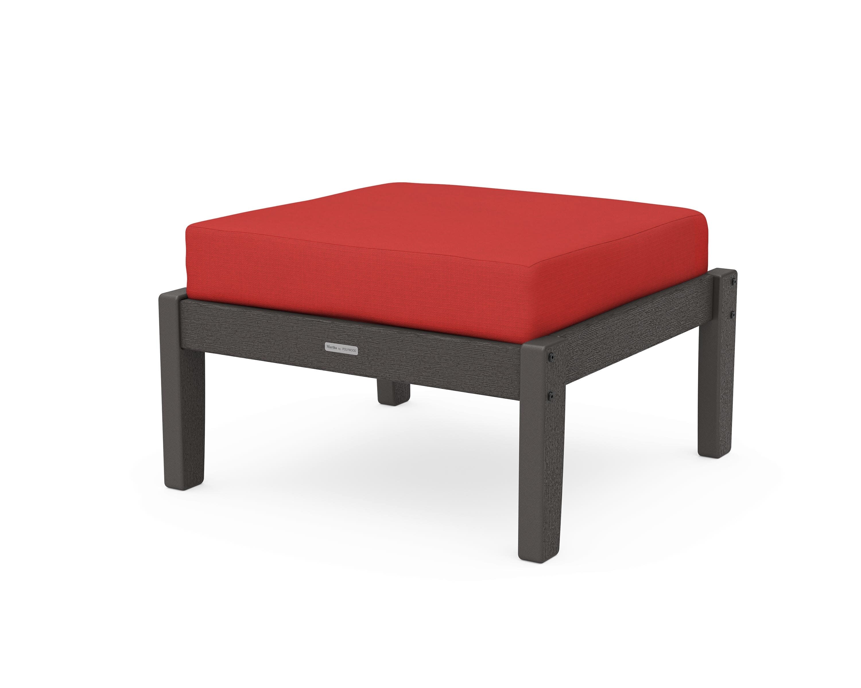 Chinoiserie Deep Seating Ottoman in Vintage Coffee / Crimson Linen