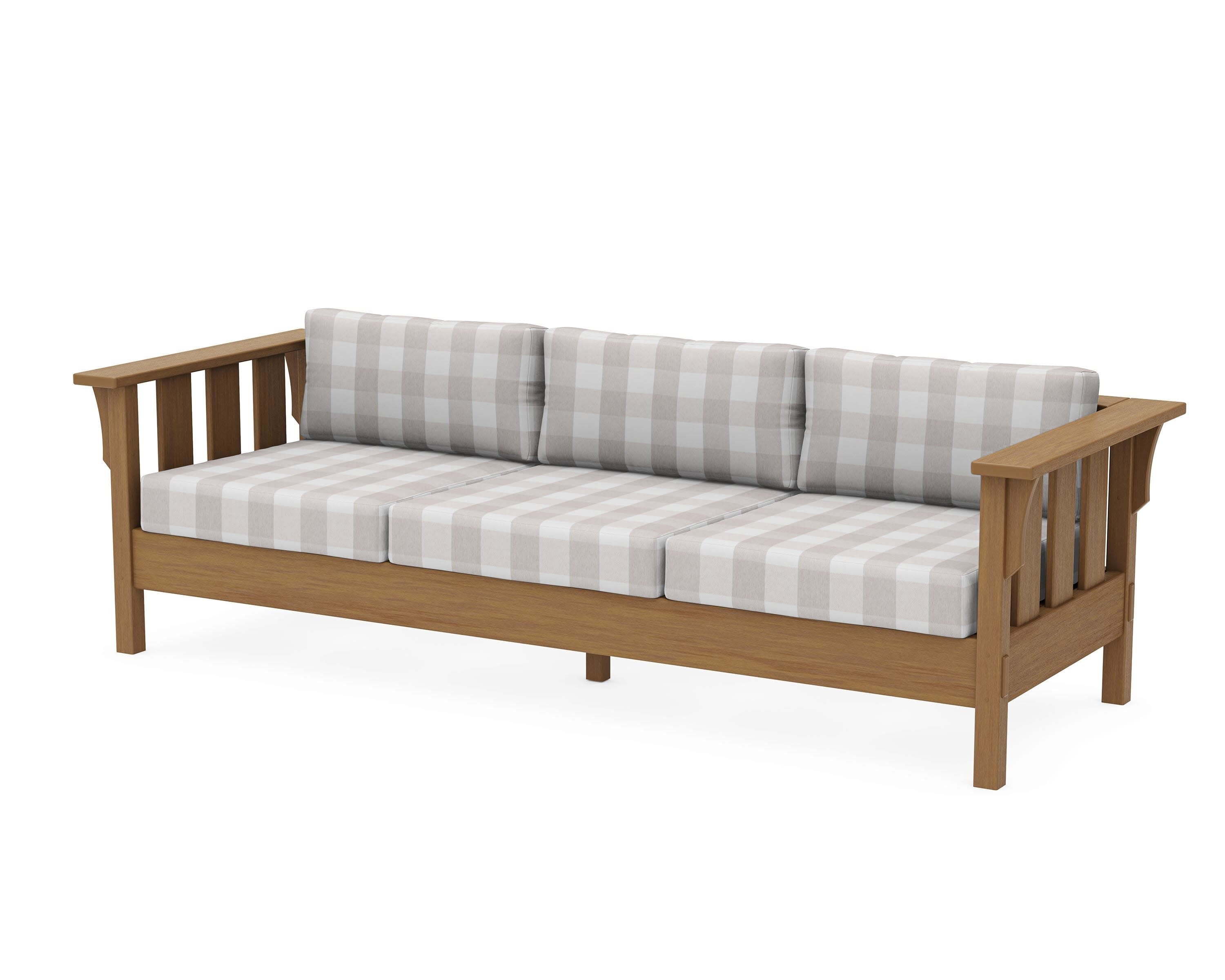 Acadia Deep Seating Sofa in Natural / Buffalo Plaid Dune Burlap